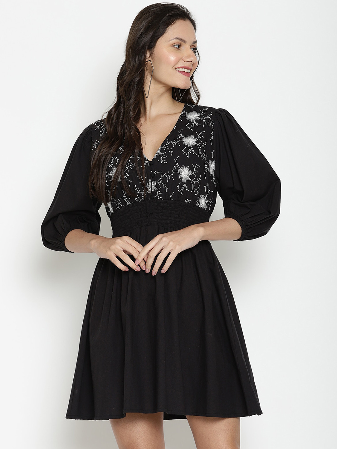 

VANCA ECO Women Black Embroidered Fit and Flare Dress