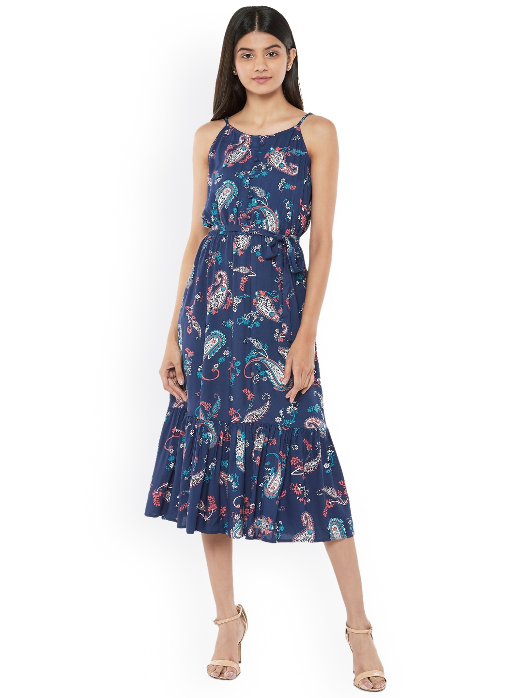 

People Women Navy Blue Printed A-Line Dress