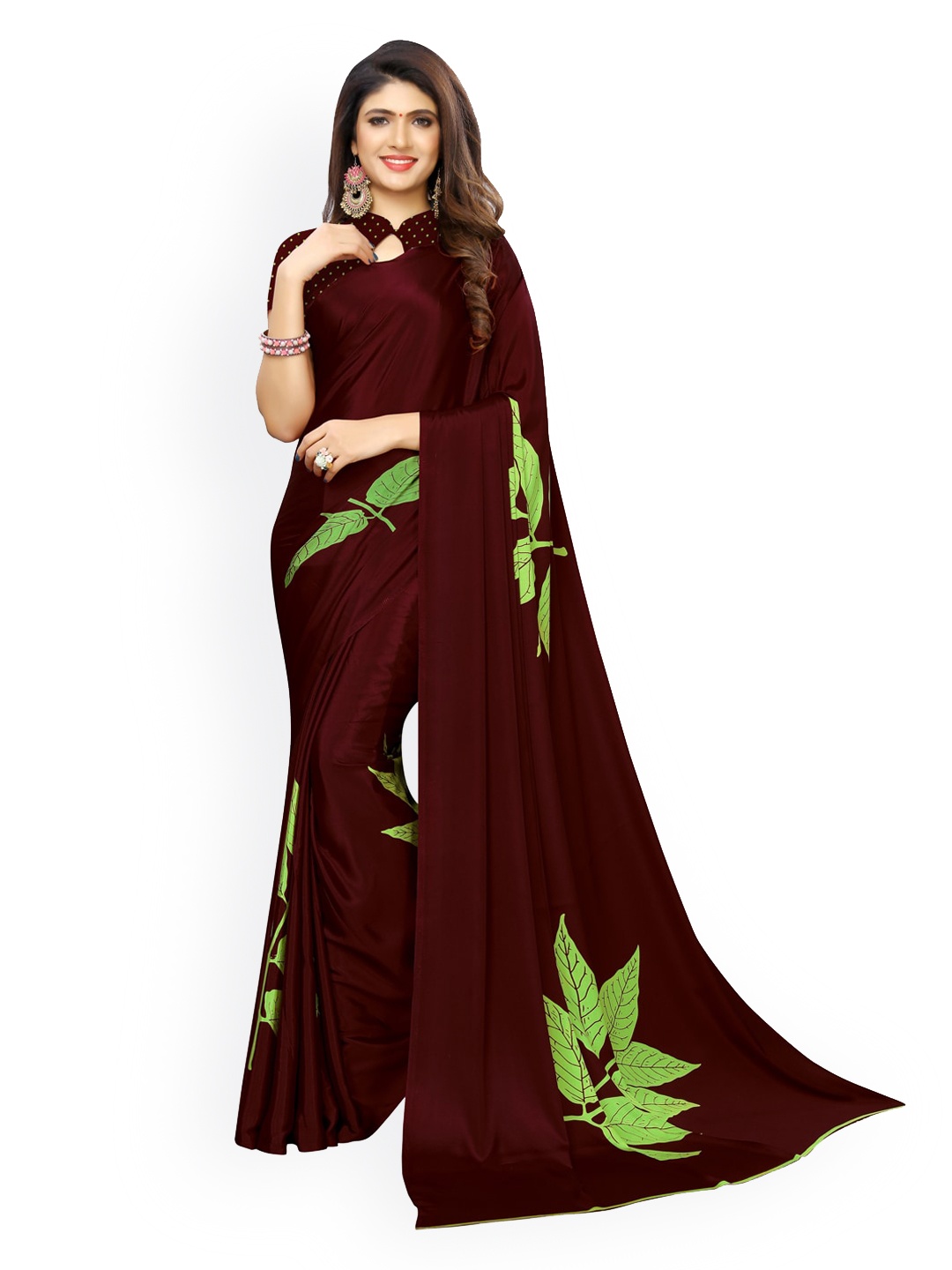 

KALINI Maroon Printed Poly Crepe Saree
