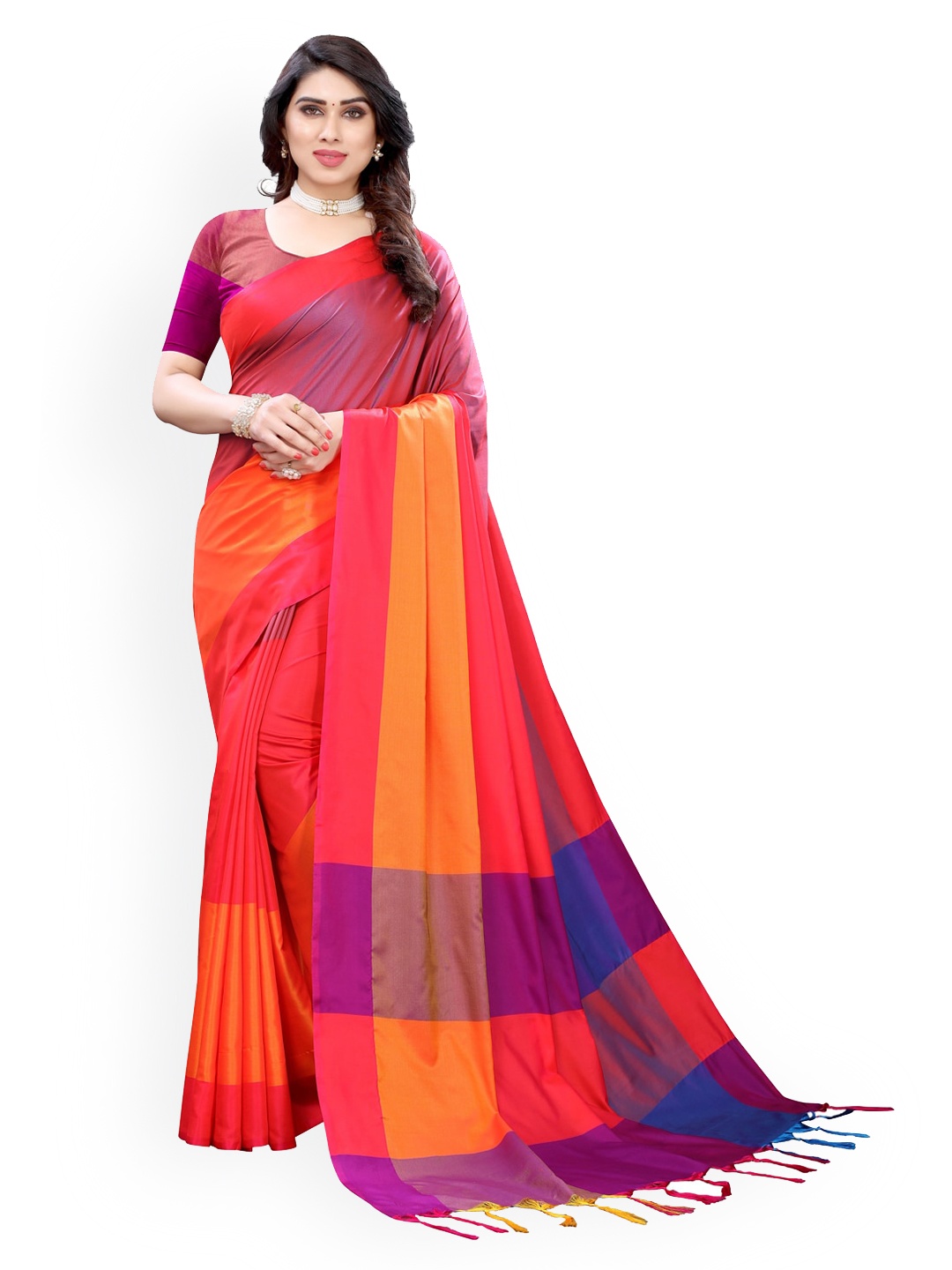 

KALINI Multicoloured Poly Silk Striped Banarasi Saree, Multi