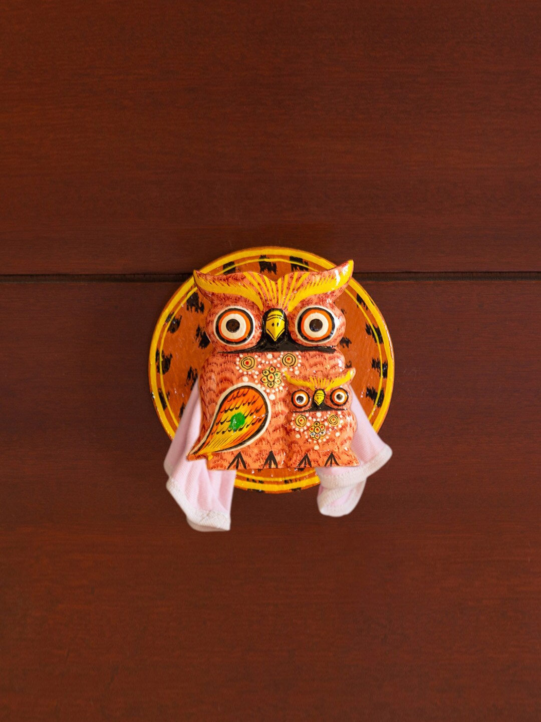 

ExclusiveLane Printed Brown & Yellow Owl Handcrafted Towel Holder