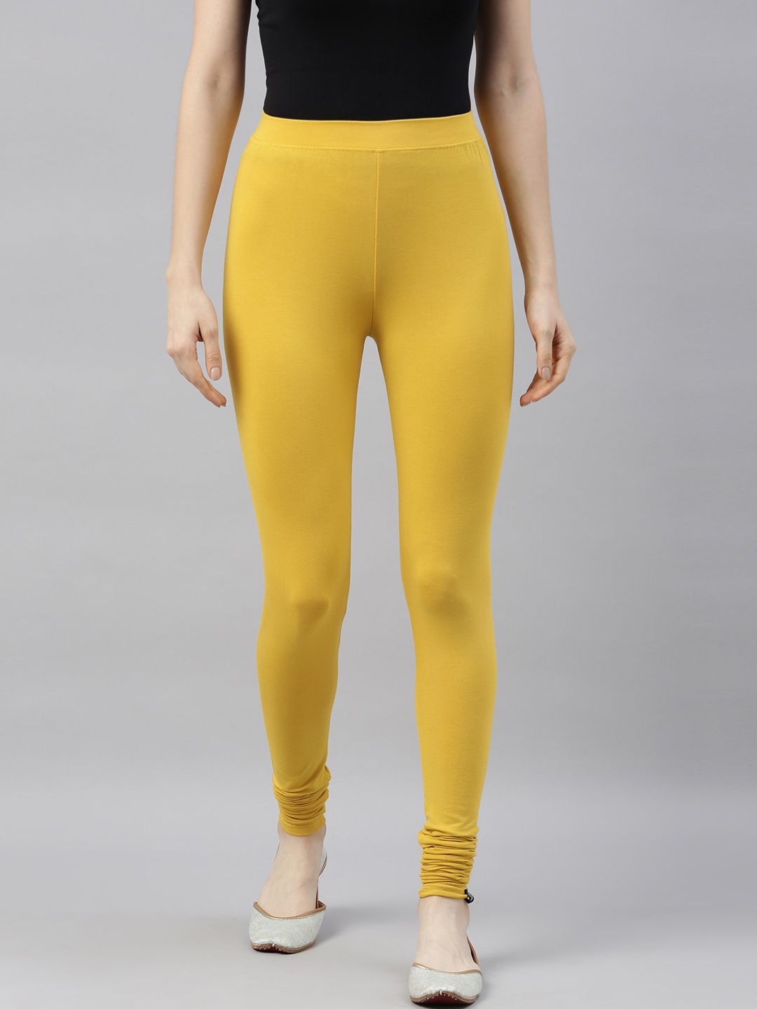 TWIN BIRDS Women Mustard Yellow Solid Churidar-Length Leggings
