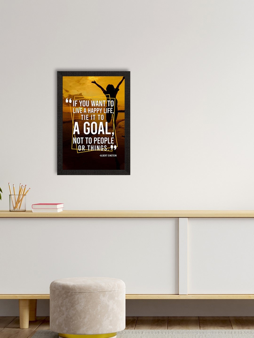 

eCraftIndia Mustard Yellow & White Motivational Quote Satin Matte Texture UV Wall Painting