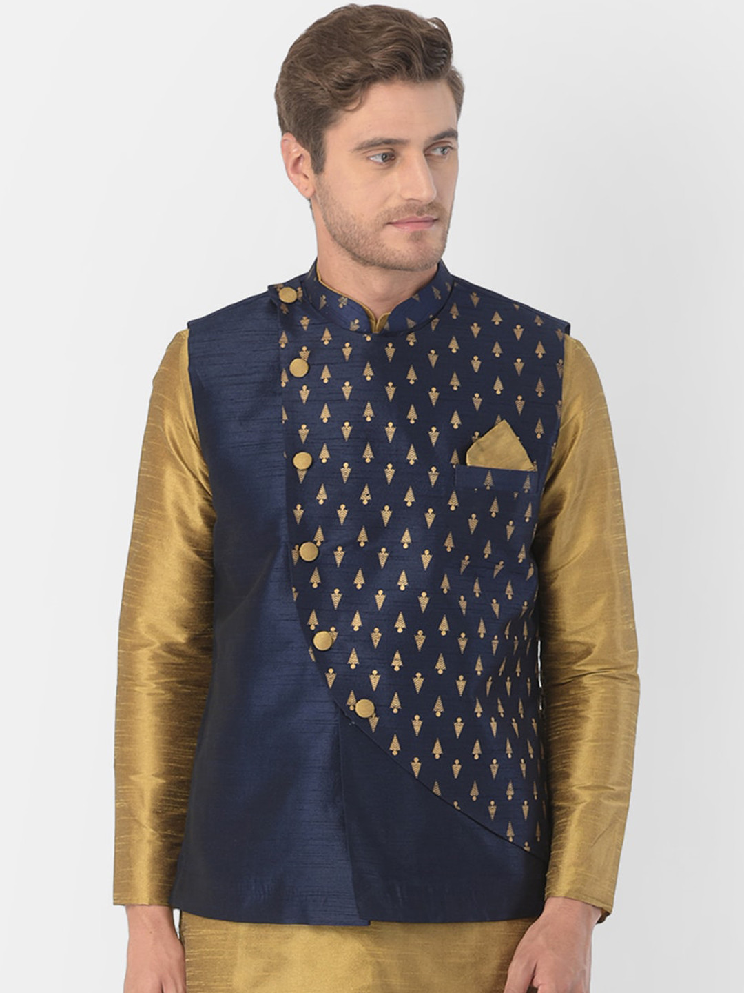 

DEYANN PLUS Men Navy Blue Printed Woven Nehru Jacket