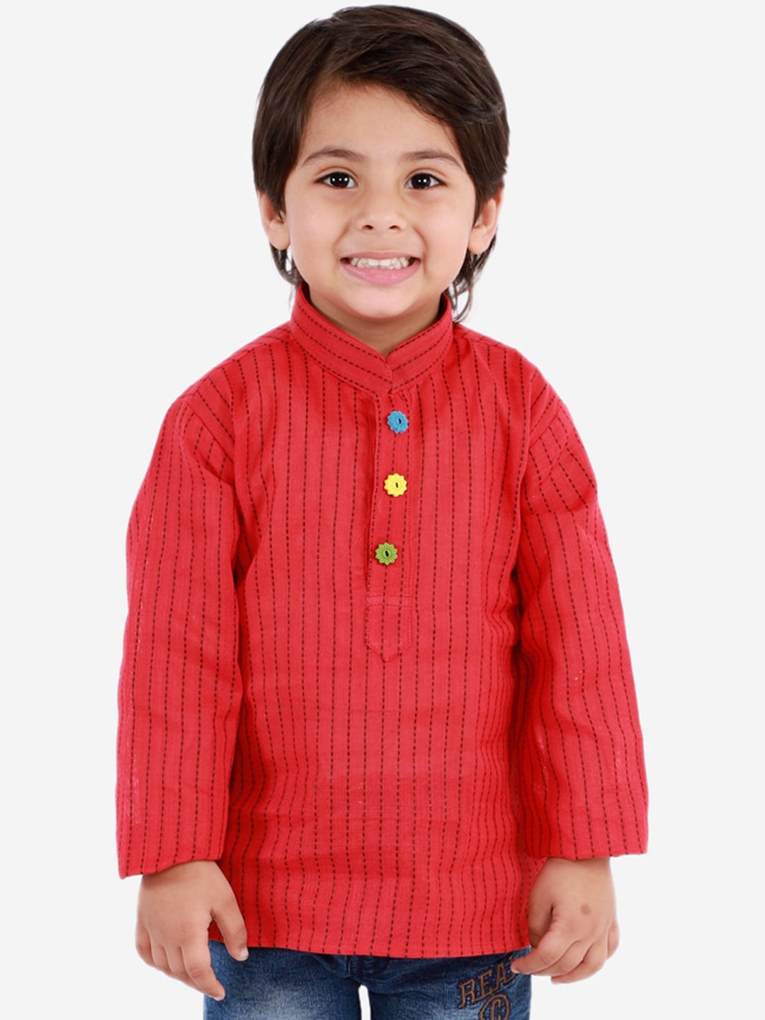 

KID1 Boys Red Striped Handloom Kurta