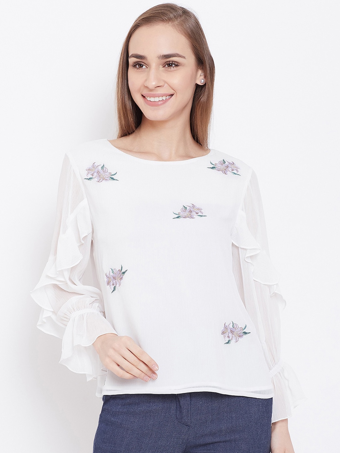 

Madame Off White Floral Regular Top