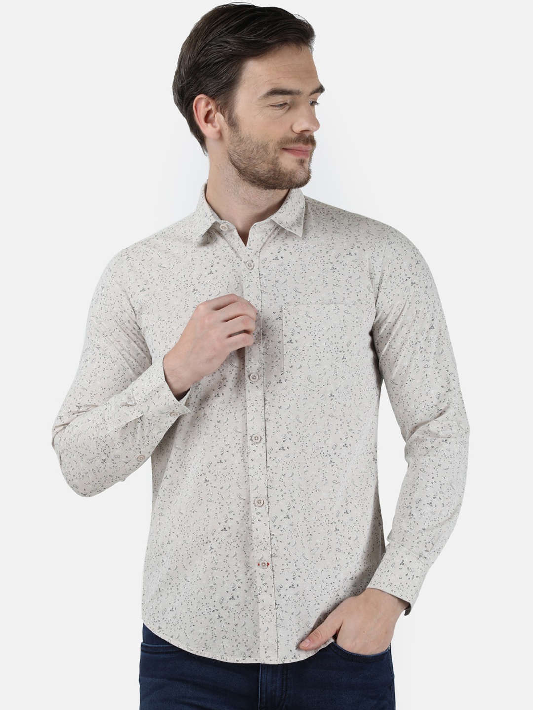 

Monte Carlo Men Grey Slim Fit Printed Casual Shirt