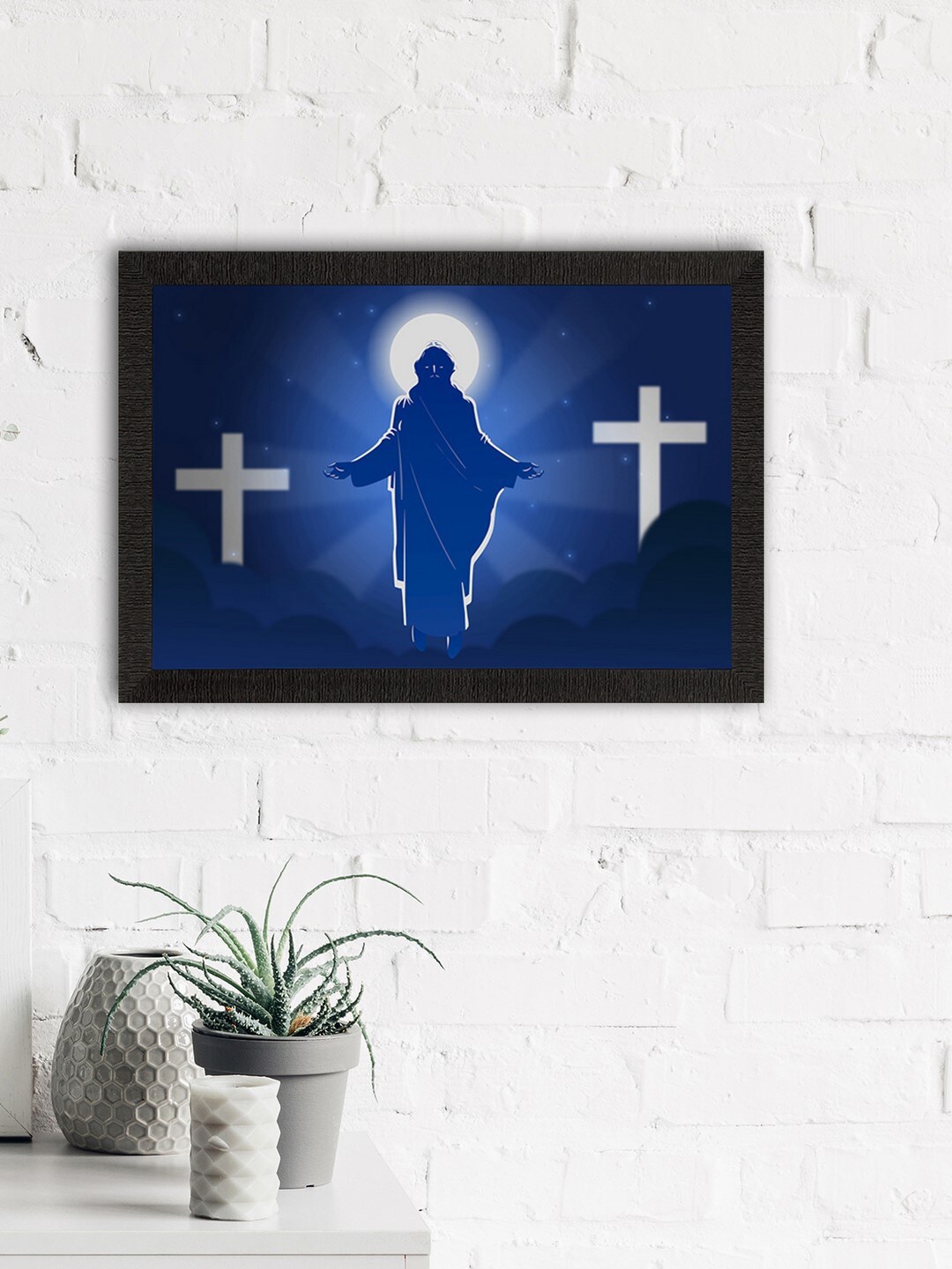 

eCraftIndia Blue & White Jesus Christ Satin Matte Texture UV Wall Painting