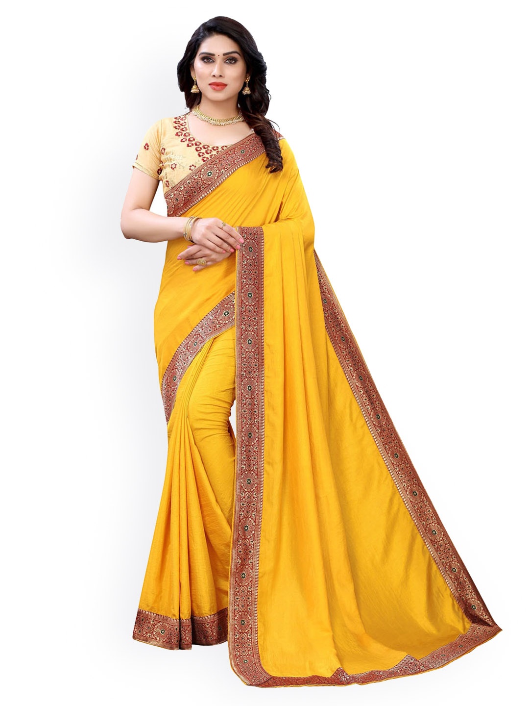 

KALINI Yellow Solid Poly Silk Saree