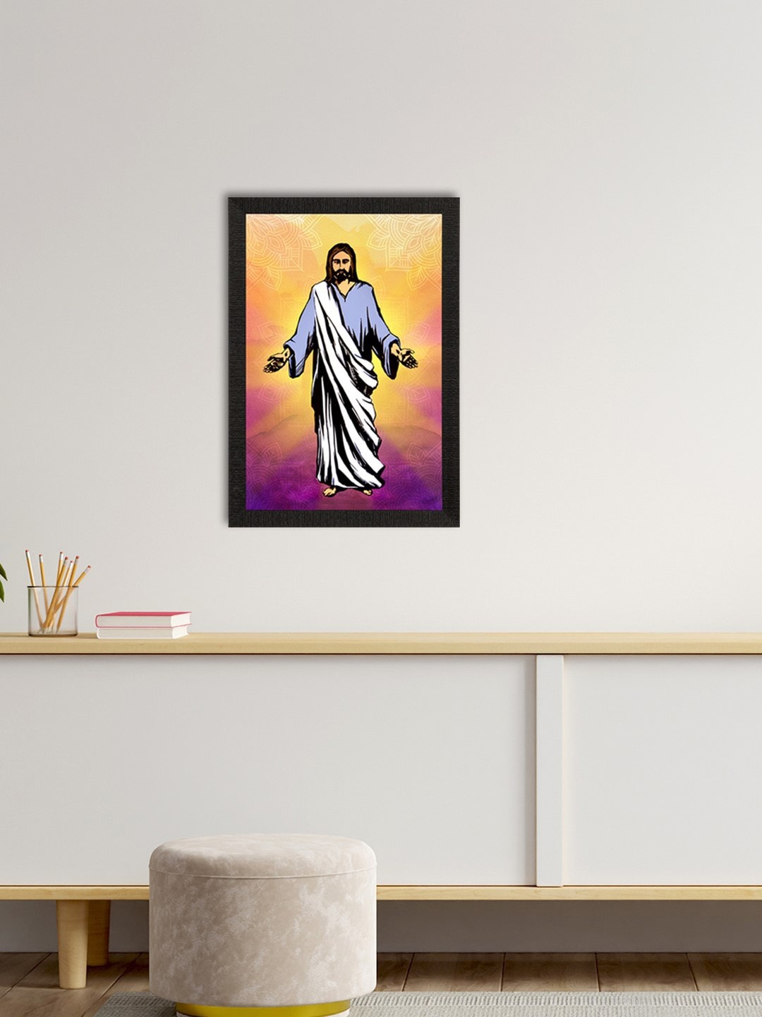

eCraftIndia Yellow & Blue Jesus Christ Satin Matte Texture UV Wall Painting