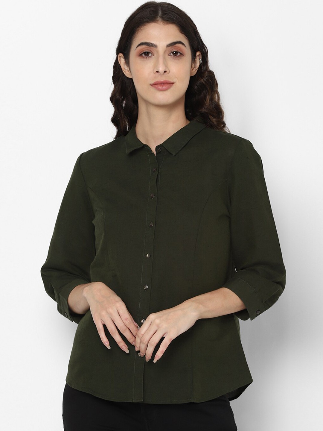

Allen Solly Woman Women Olive Green Regular Fit Solid Casual Shirt