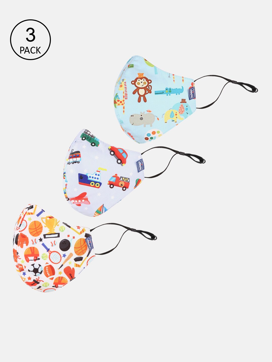 

Chicco Unisex Kids Pack Of 3 Printed 6-Ply Reusable Protective Outdoor Masks, White