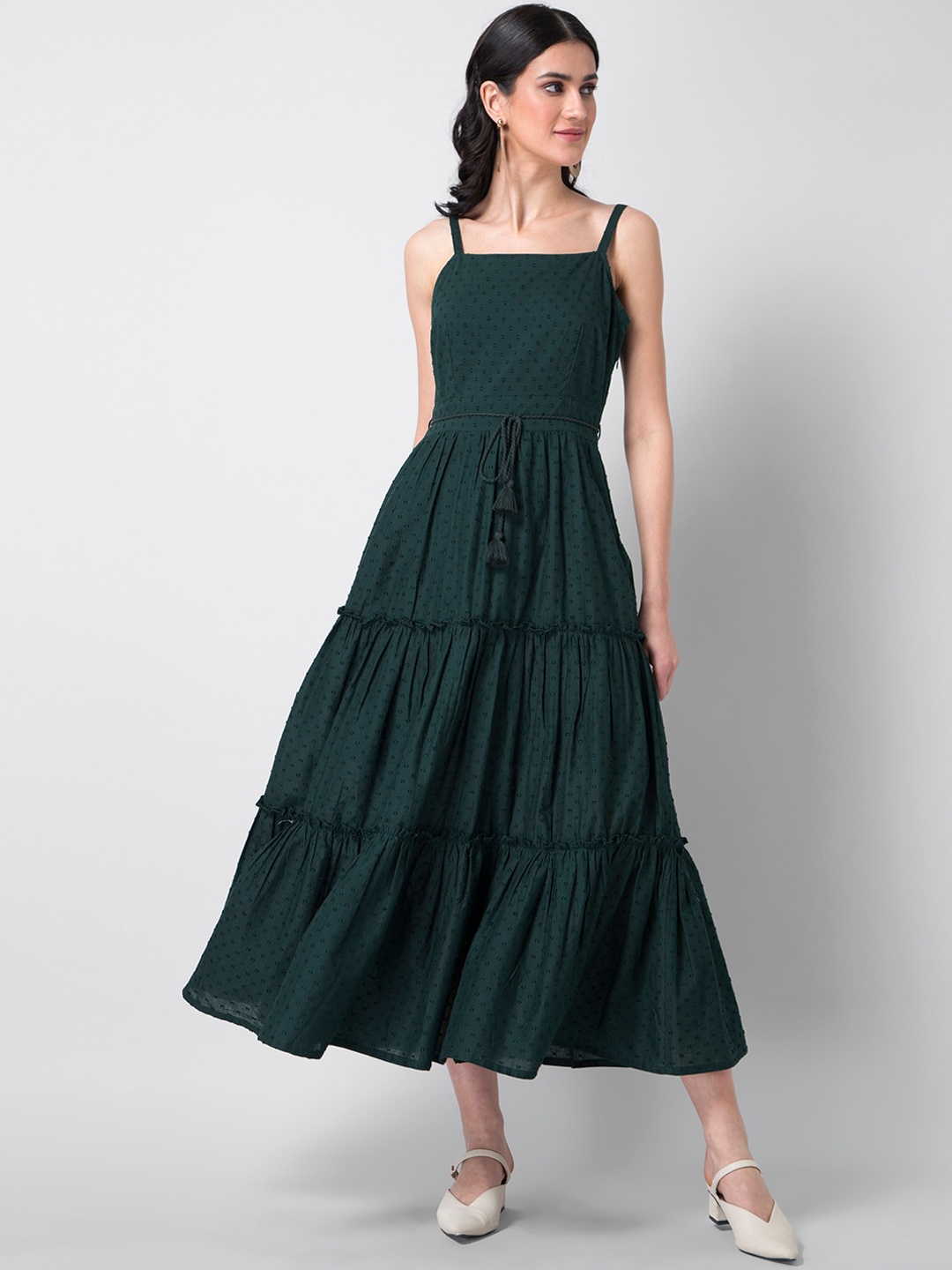 

FabAlley Women Green Self Design Fit and Flare Dress