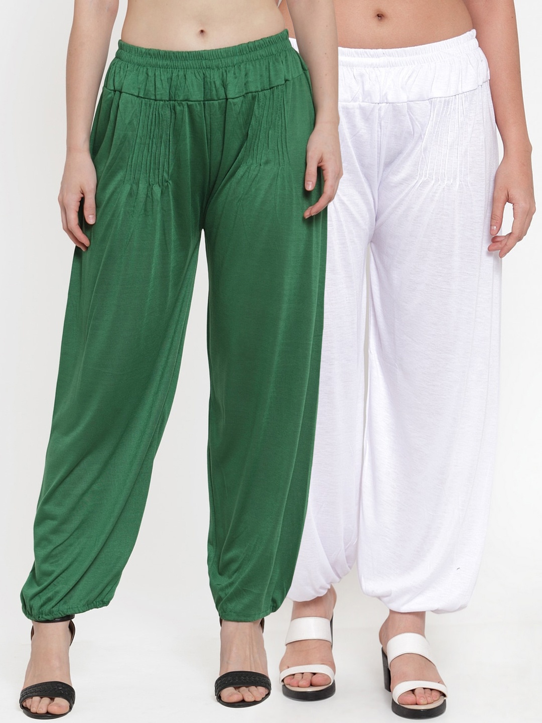

GRACIT Women Pack Of 2 Green & White Solid Harem Pants