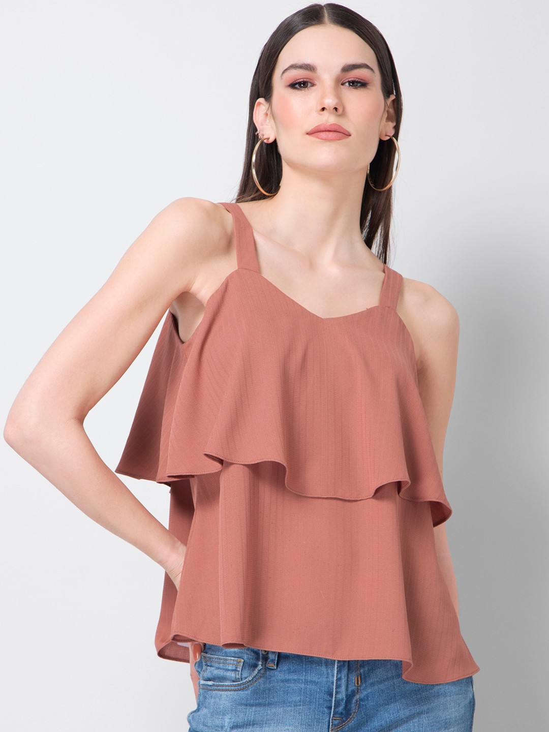 

FabAlley Pink Georgette Tiered Top