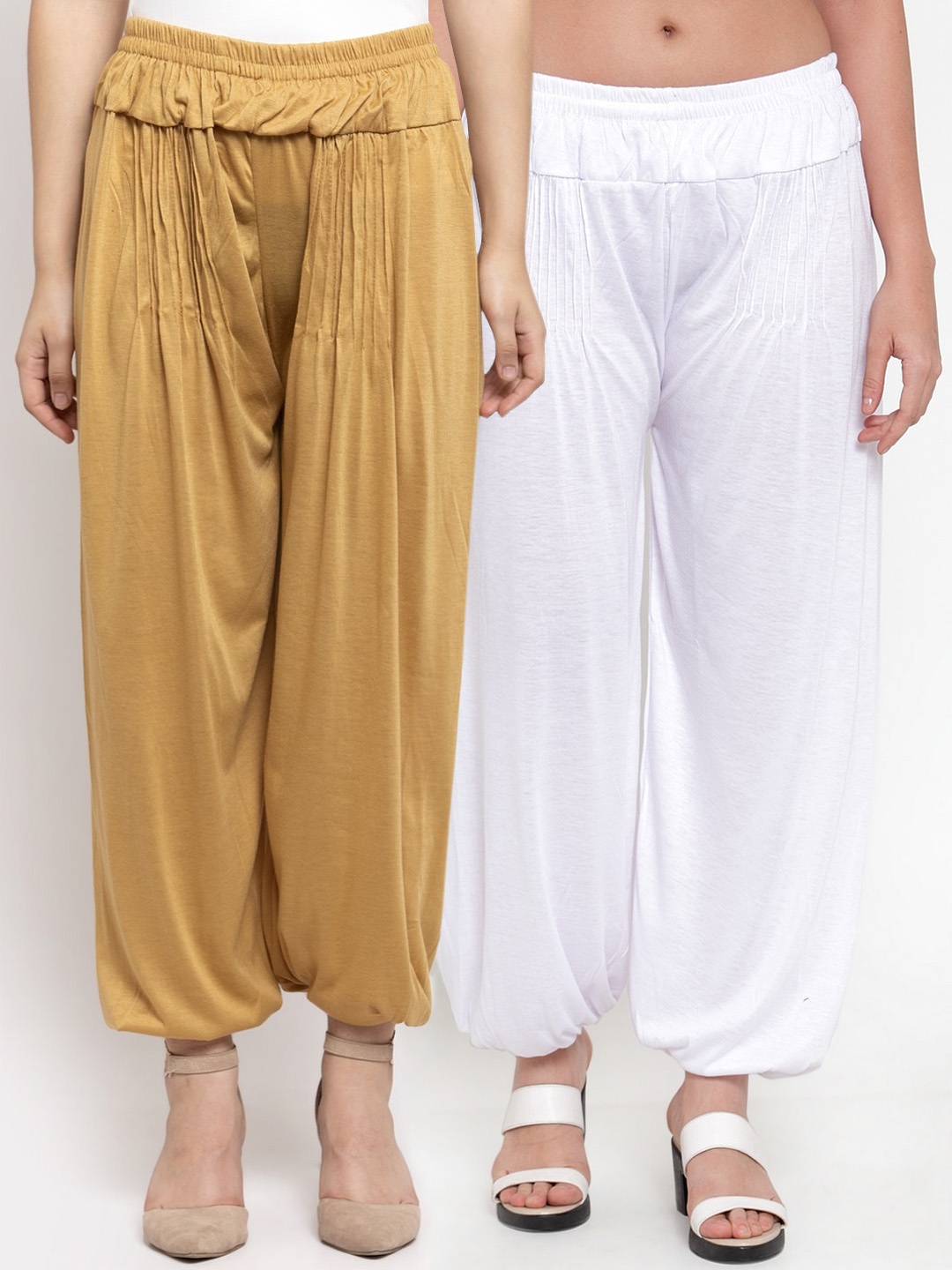 

GRACIT Women White & Beige Solid Harem Pants