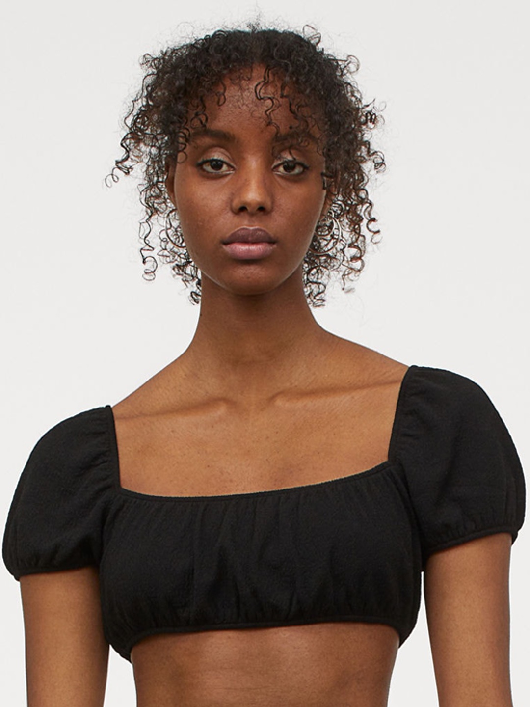 

H&M Women Black Solid Cropped Off-The-Shoulder Top