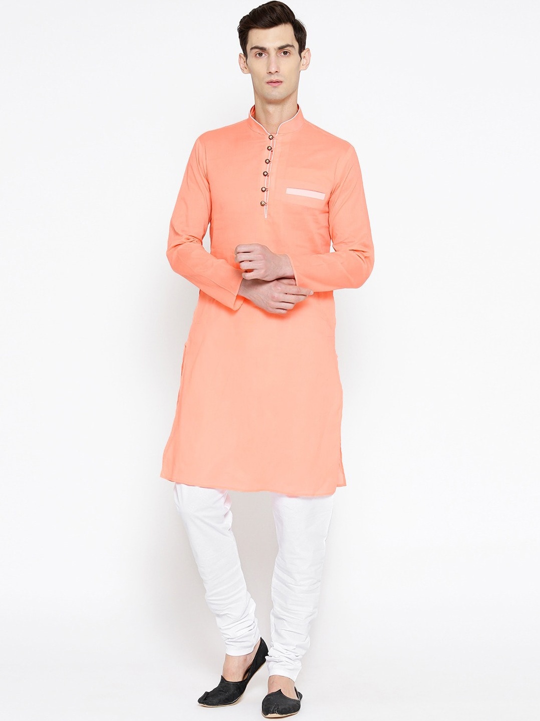 

SG LEMAN Men Peach-Coloured Solid Kurta Sets for Man