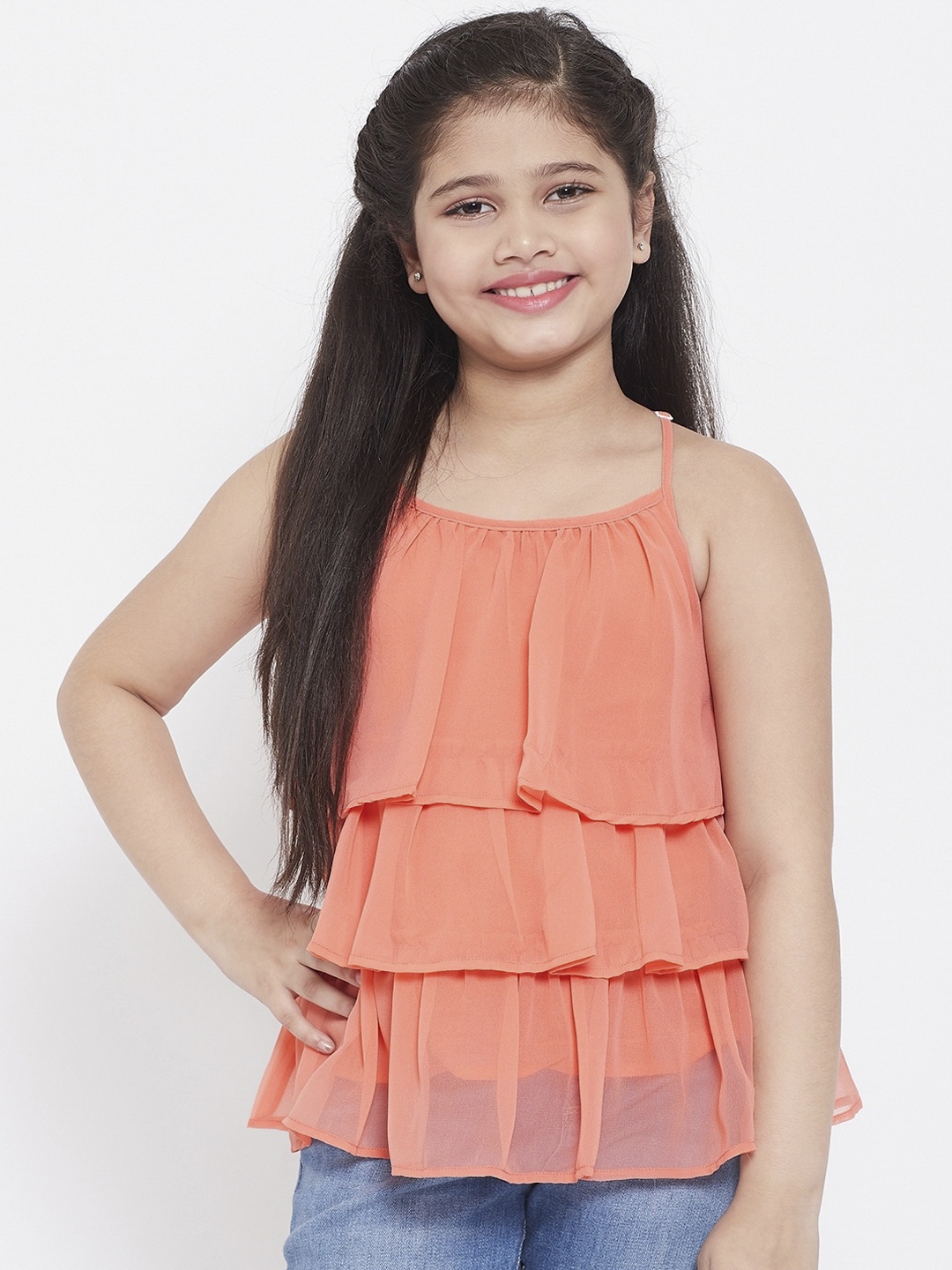

Stylo Bug Orange Georgette Tiered Top