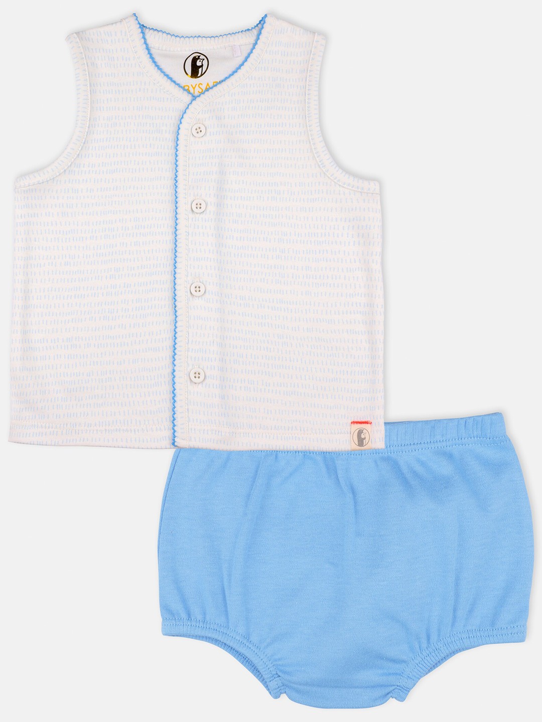 

Babysafe Girls Off-White & Blue Printed Shirt with Shorts