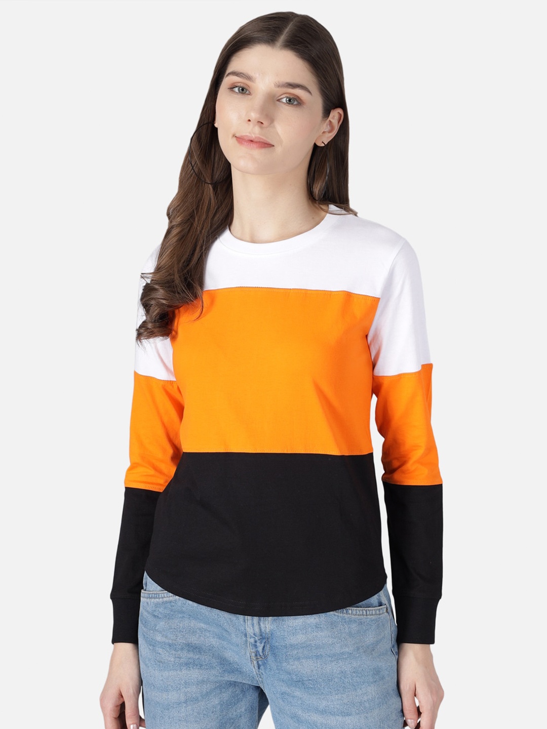 

The Dry State Women Multicoloured Colourblocked Cotton Round Neck T-shirt, Multi