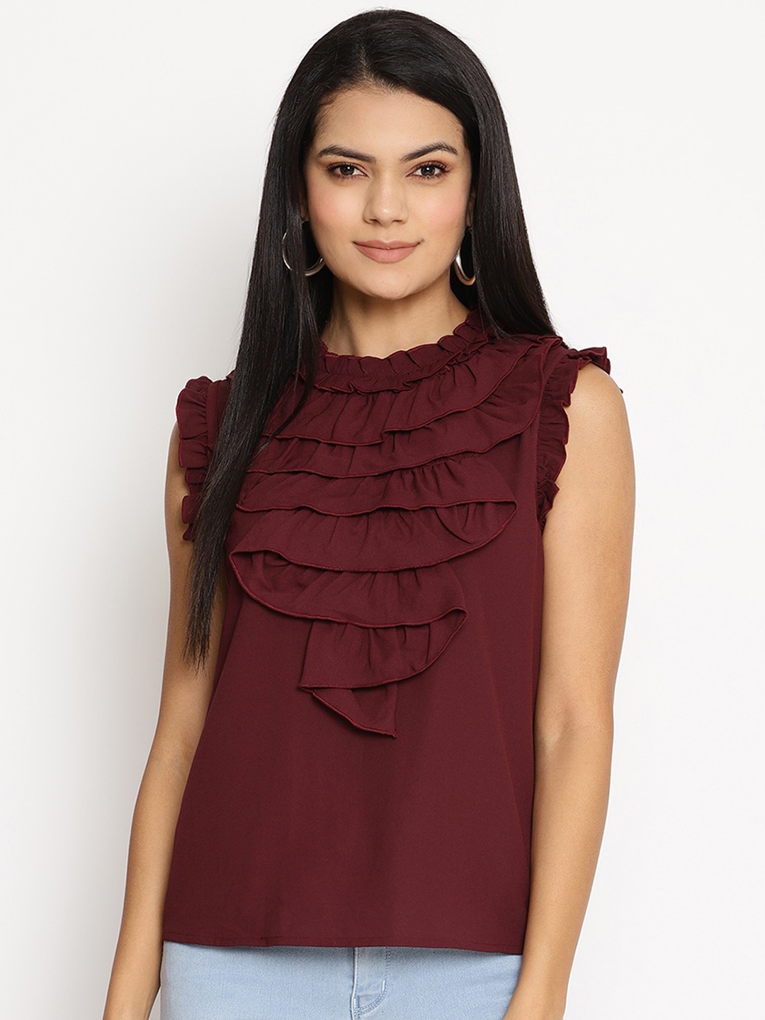 

HOUSE OF KKARMA Burgundy Crepe Regular Top