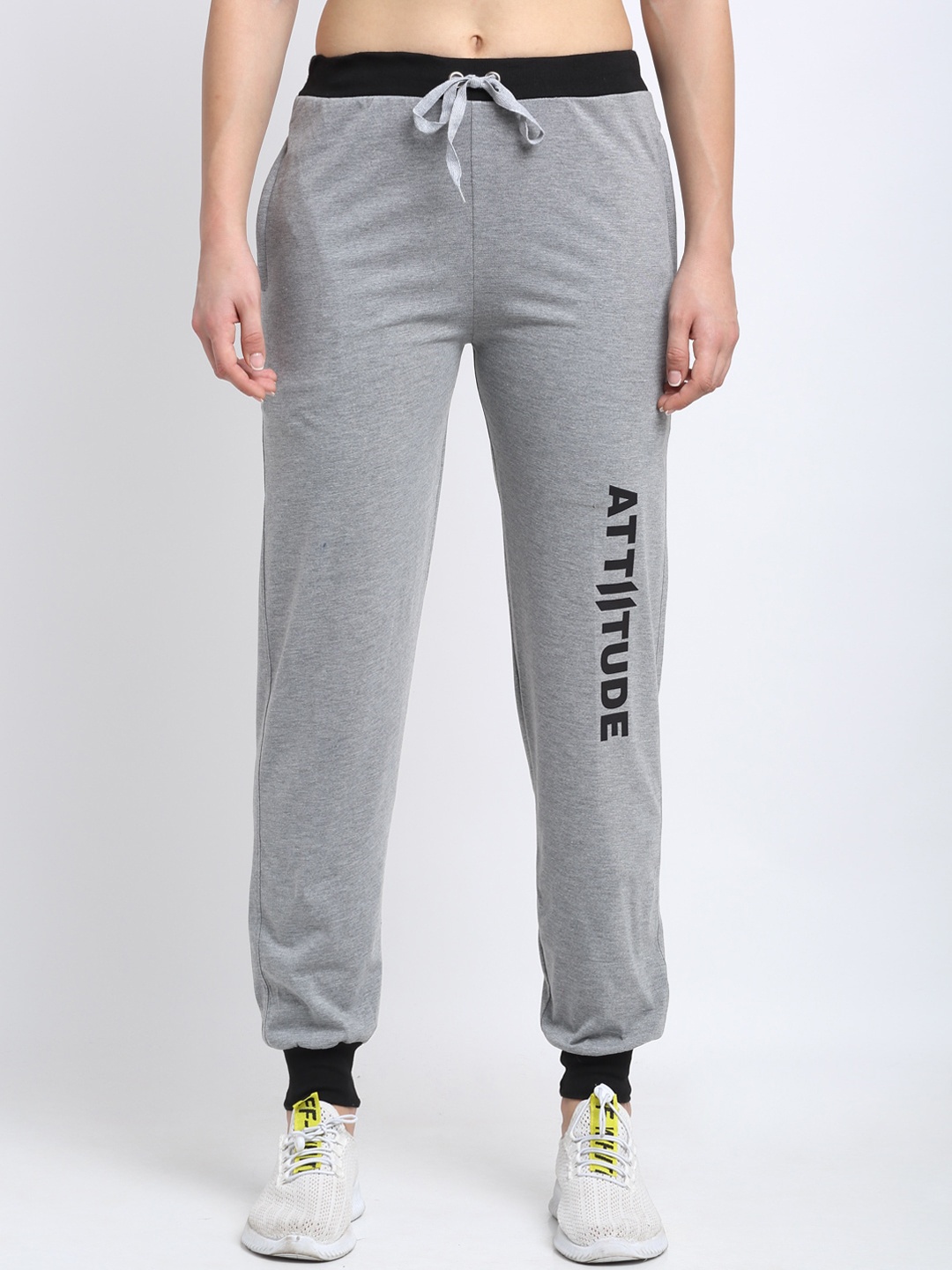 

VIMAL JONNEY Women Grey Melange Printed Cotton Blend Joggers