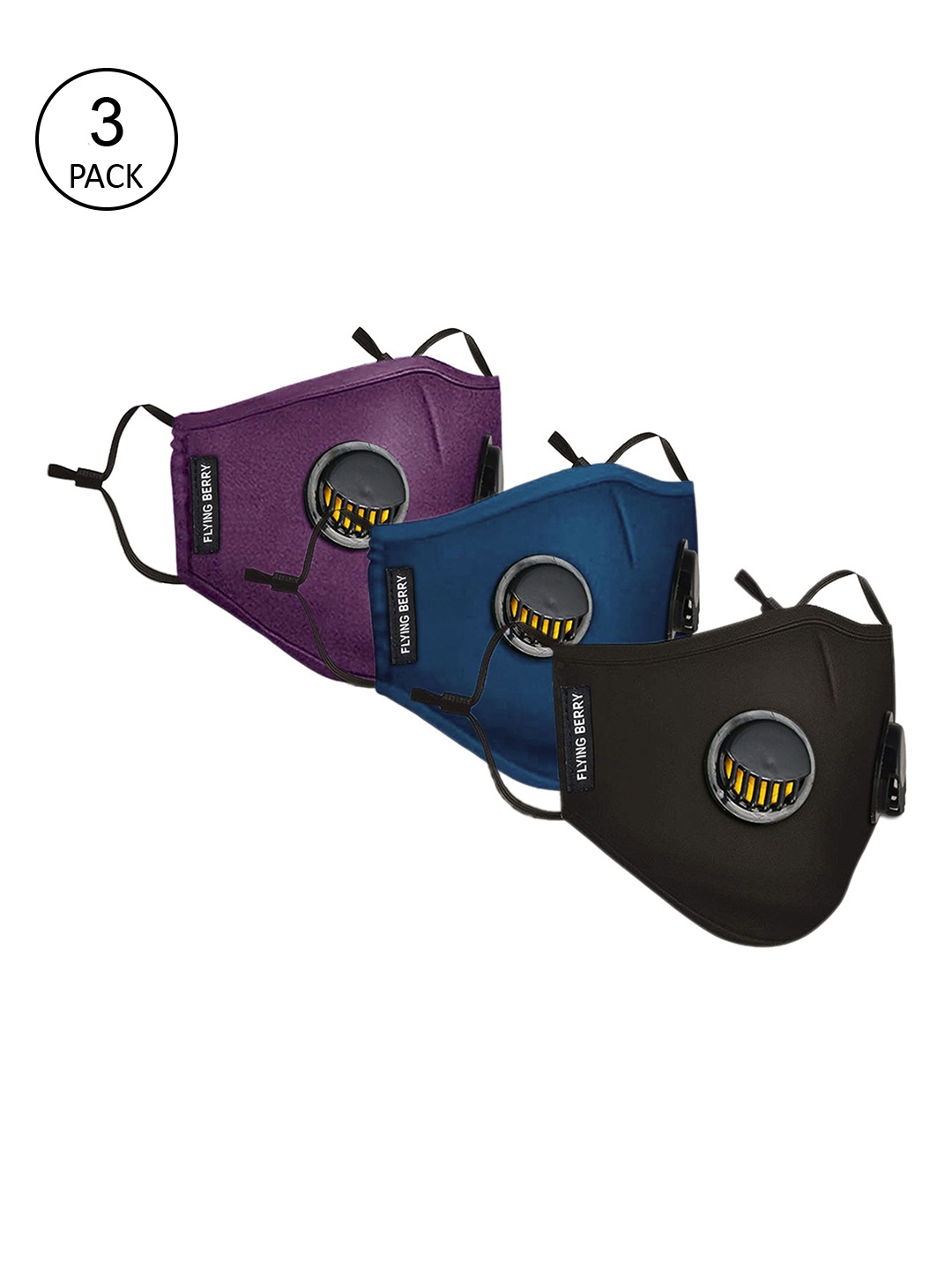 

FLYING BERRY Unisex Pack Of 3 Solid 5-Ply N99 Anti Pollution Masks, Blue