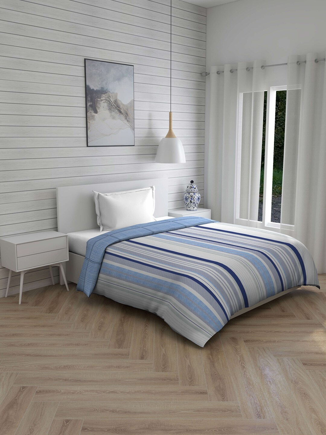 

Layers Blue & White Striped AC Room 120 GSM Single Bed Comforter