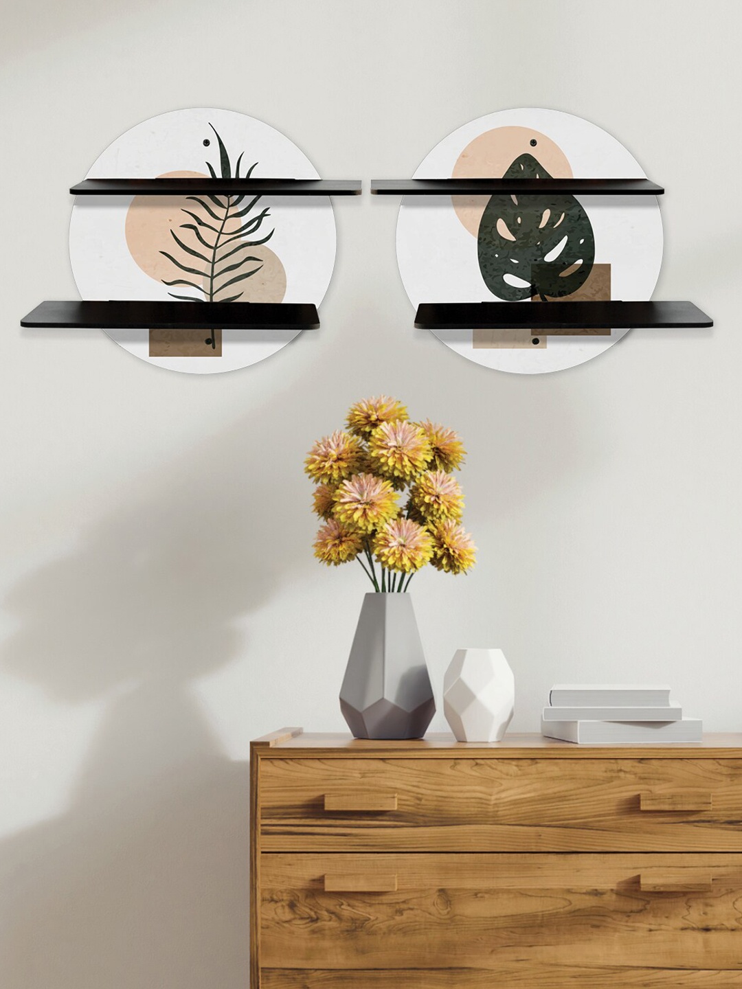 

RANDOM Set Of 2 White & Beige Printed MDF Basic Wall Shelves