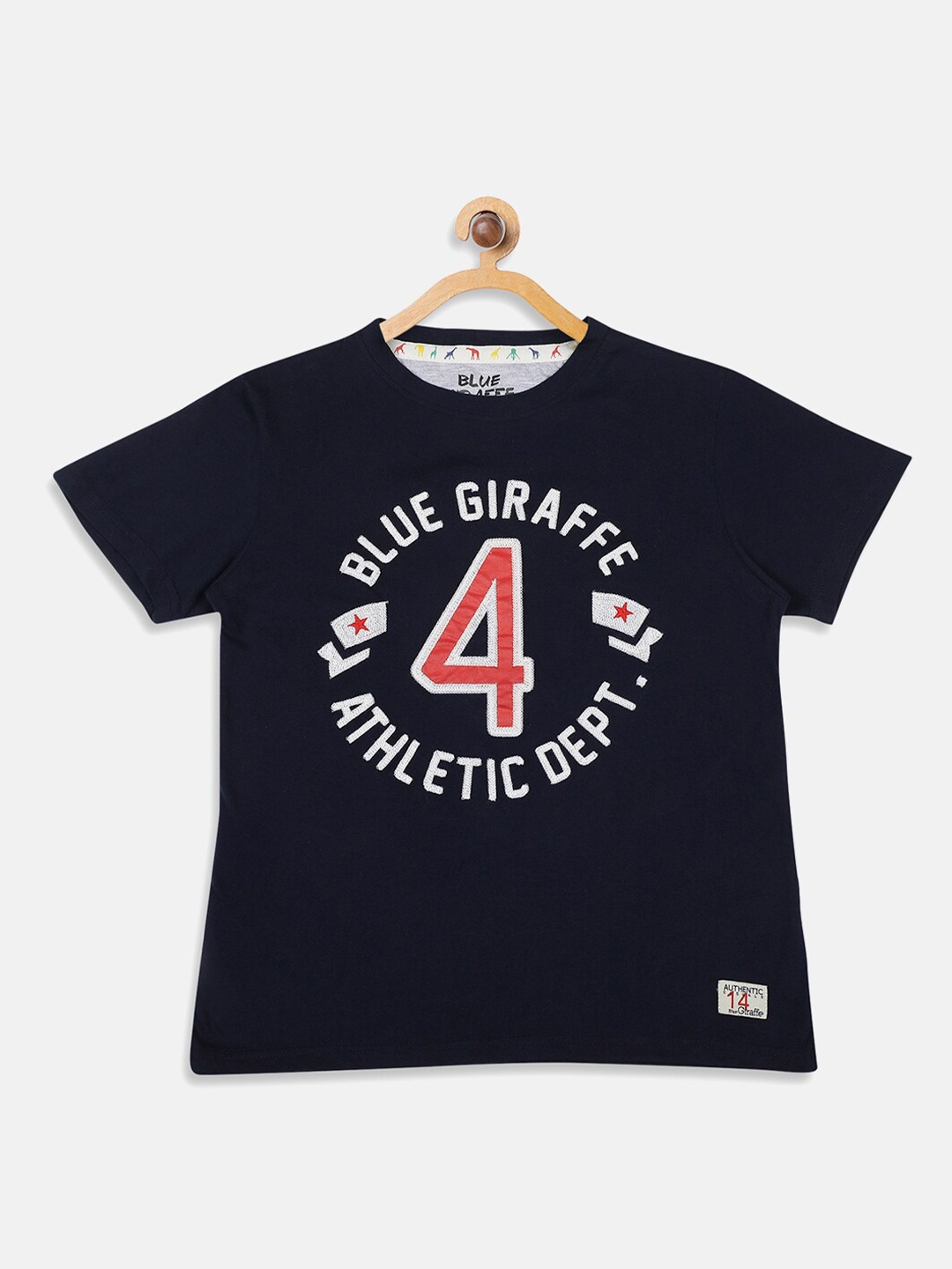 

Blue Giraffe Boys Navy Blue Printed Cotton Round Neck T-shirt