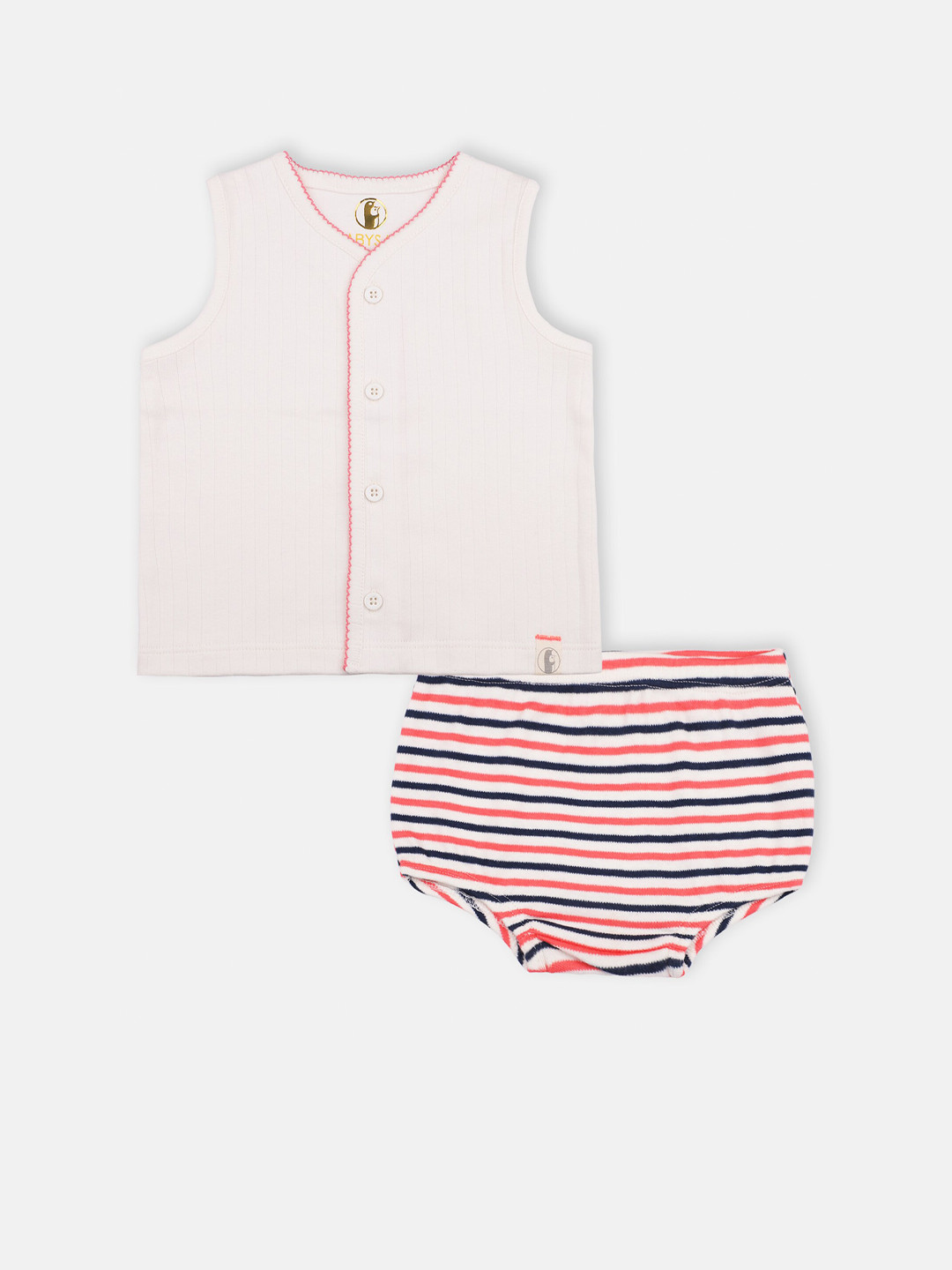

Babysafe Girls Off-White & Pink Solid Shirt with Shorts