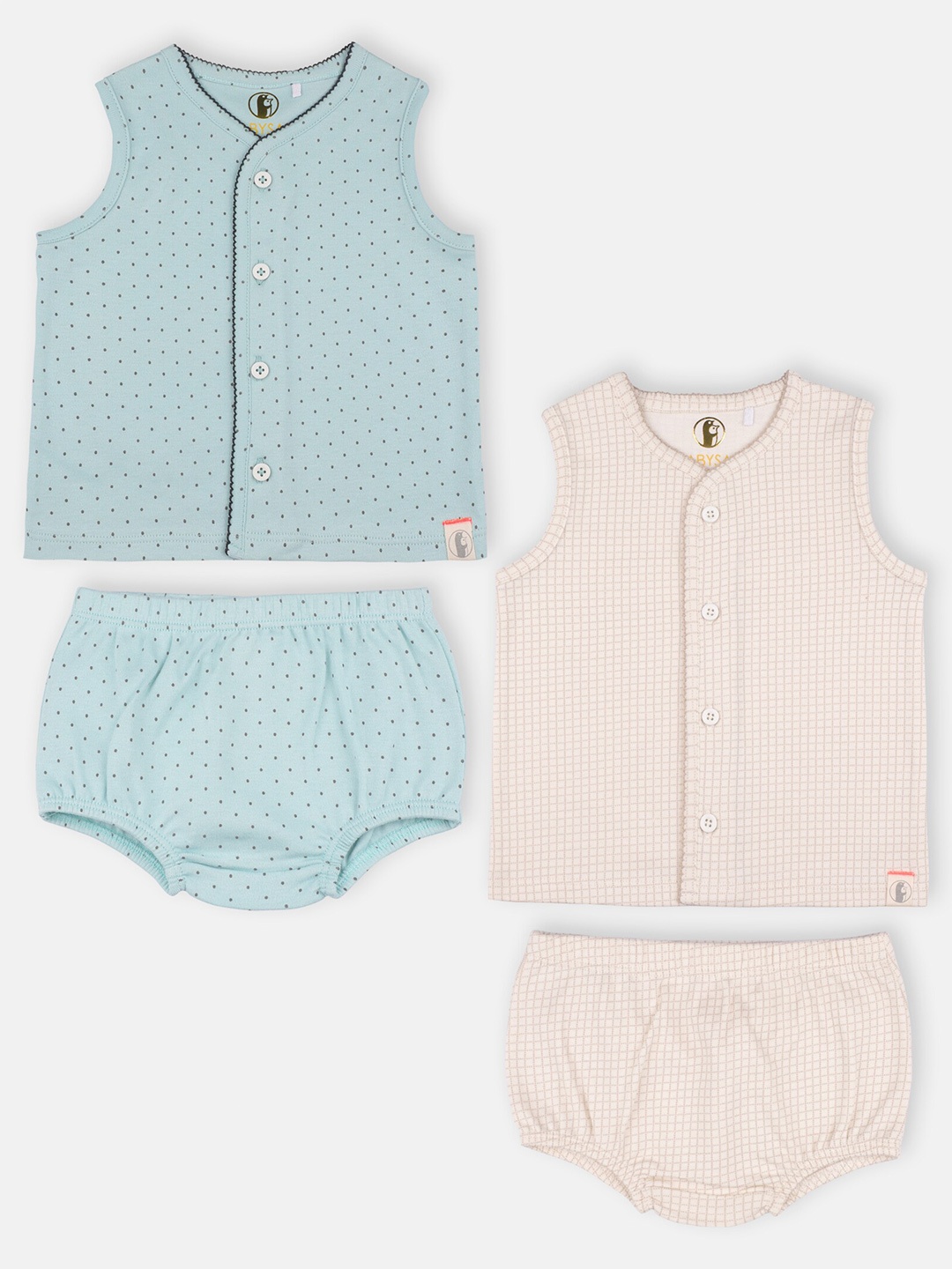 

Babysafe Girls Set Of 2 Green & Cream-Coloured Printed Top with Shorts