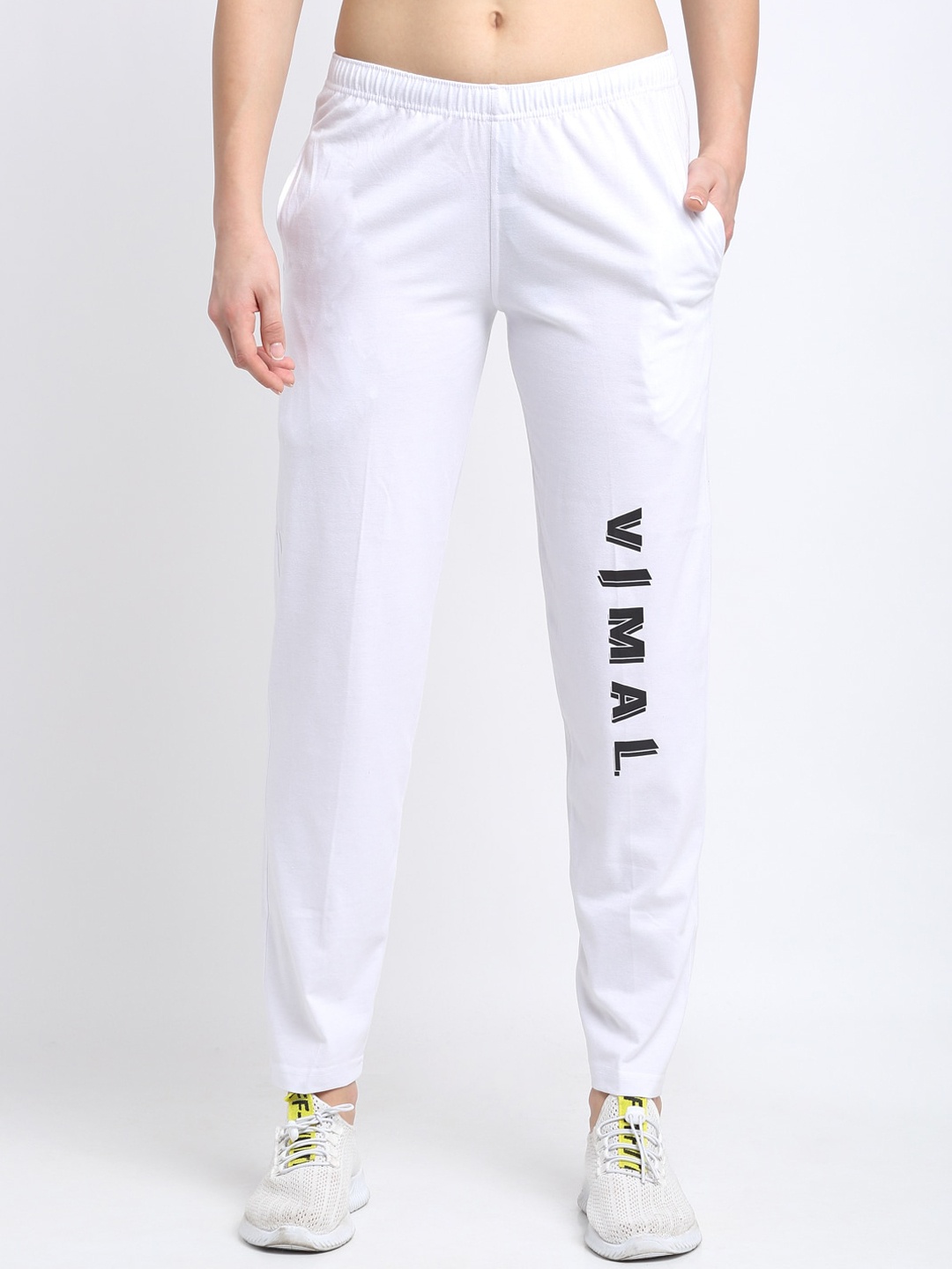 VIMAL JONNEY Women White Solid Straight Fit Track Pants