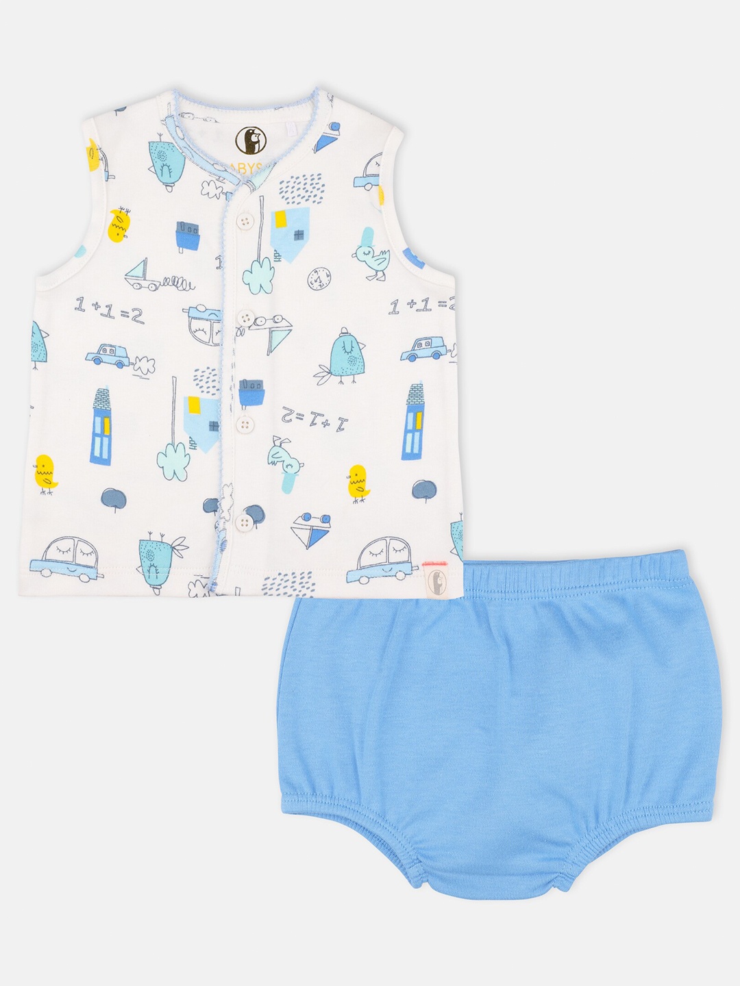 

Babysafe Infant Girls White & Blue Printed Cotton T-shirt with Shorts