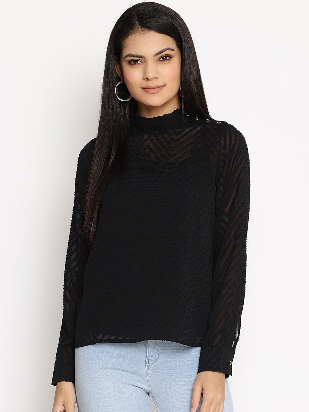 

HOUSE OF KKARMA Black Georgette Regular Top