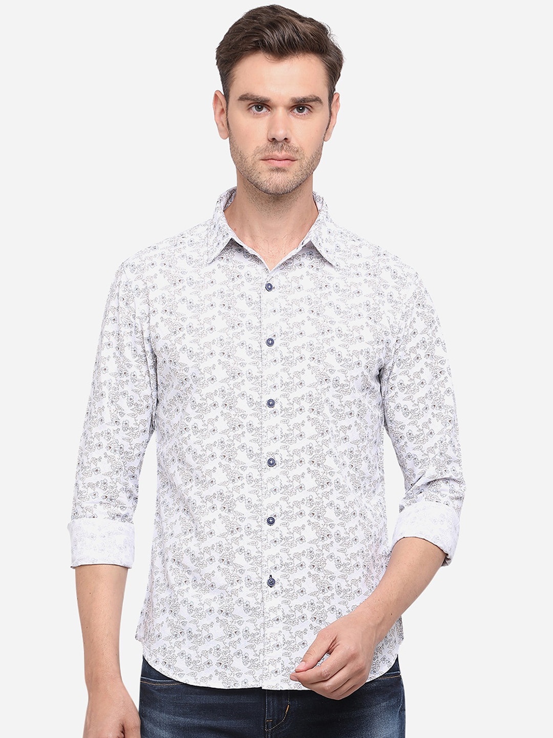 

Greenfibre Men White Slim Fit Printed Casual Shirt