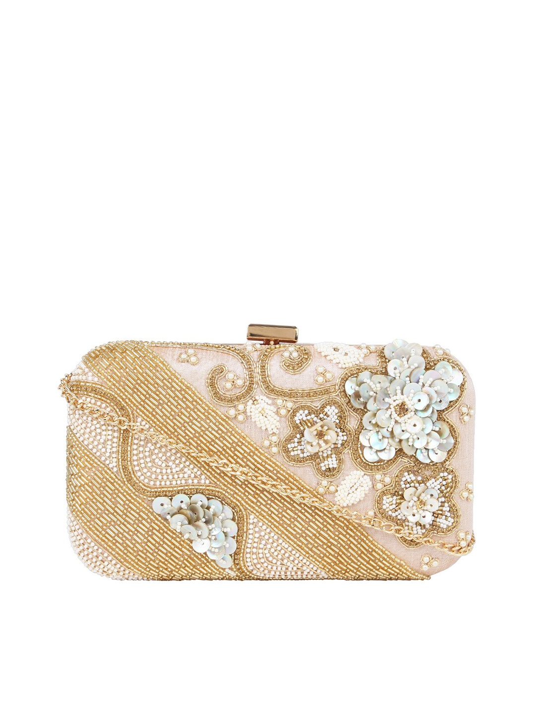 

Rocia Beige & White Embellished Box Clutch