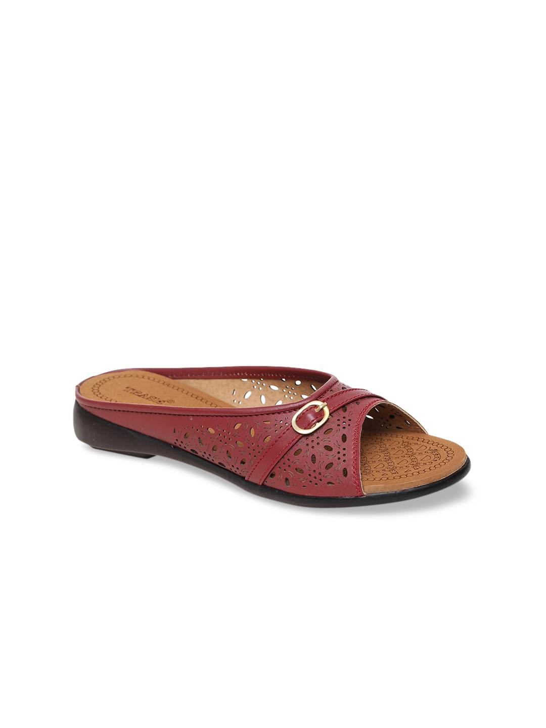 

TRASE Women Maroon Embellished Open Toe Flats