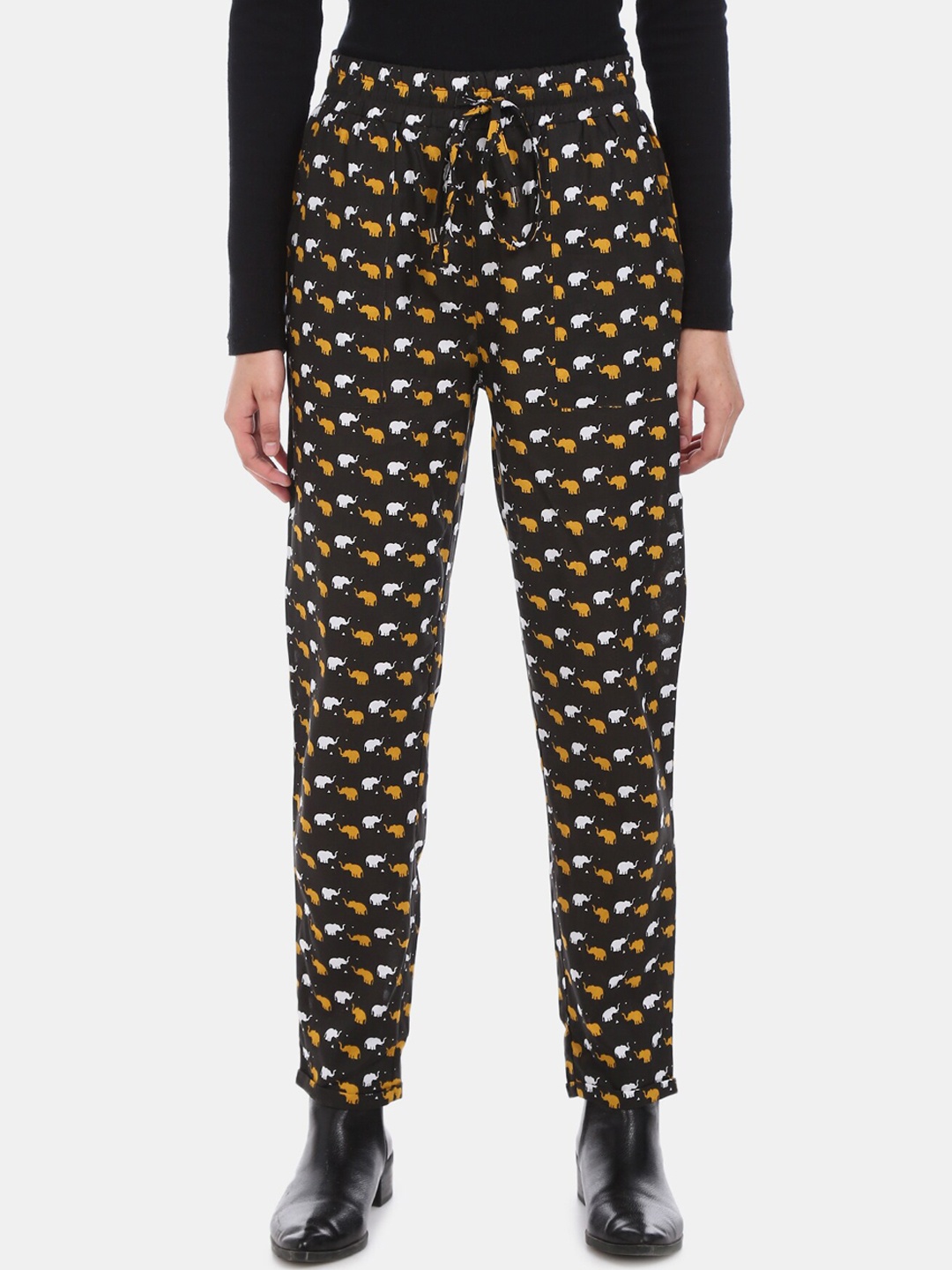 

Cherokee Women Black & Yellow Printed Regular Trousers