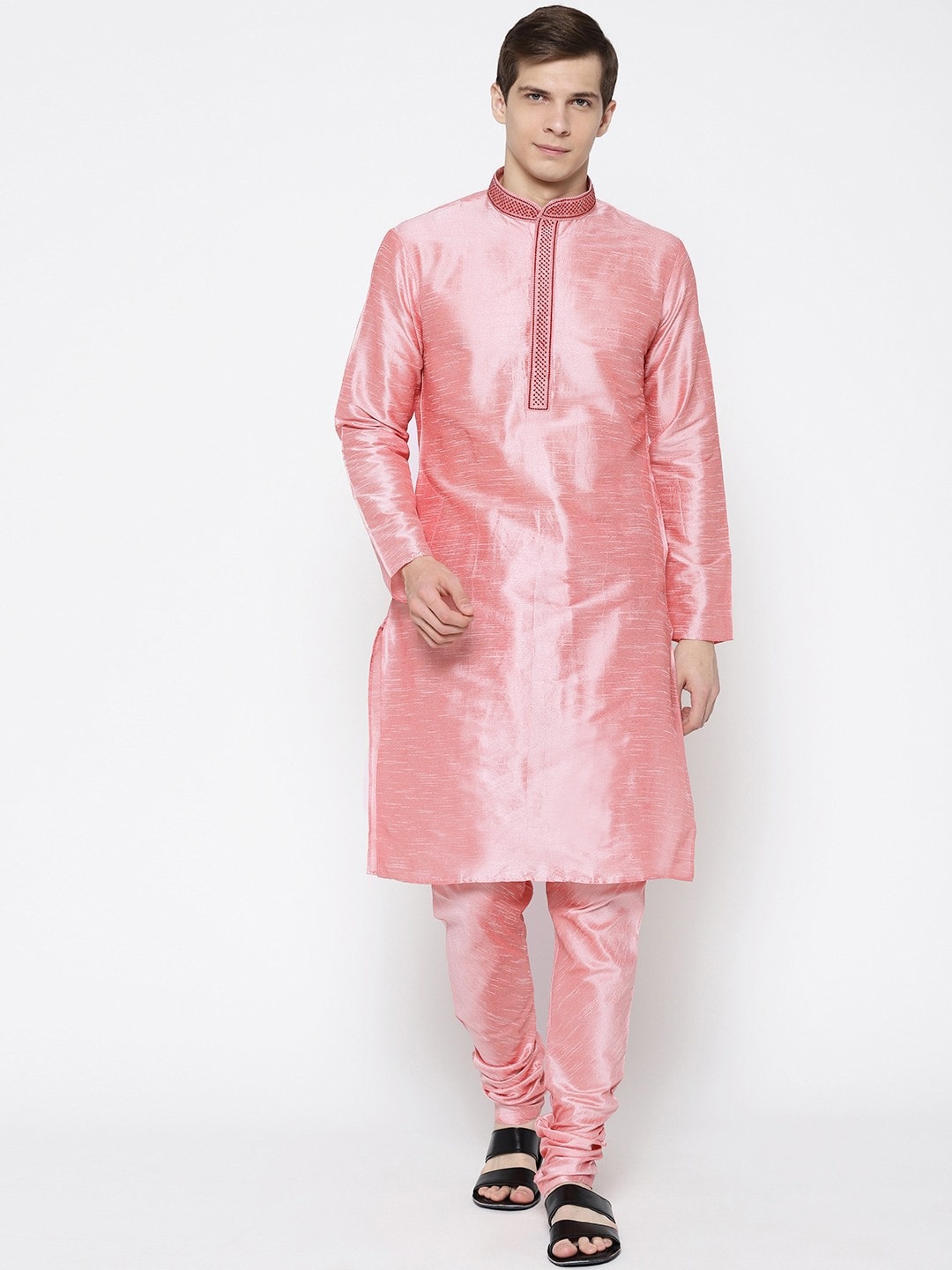 SG LEMAN Men Pink Solid Kurta Sets for Man