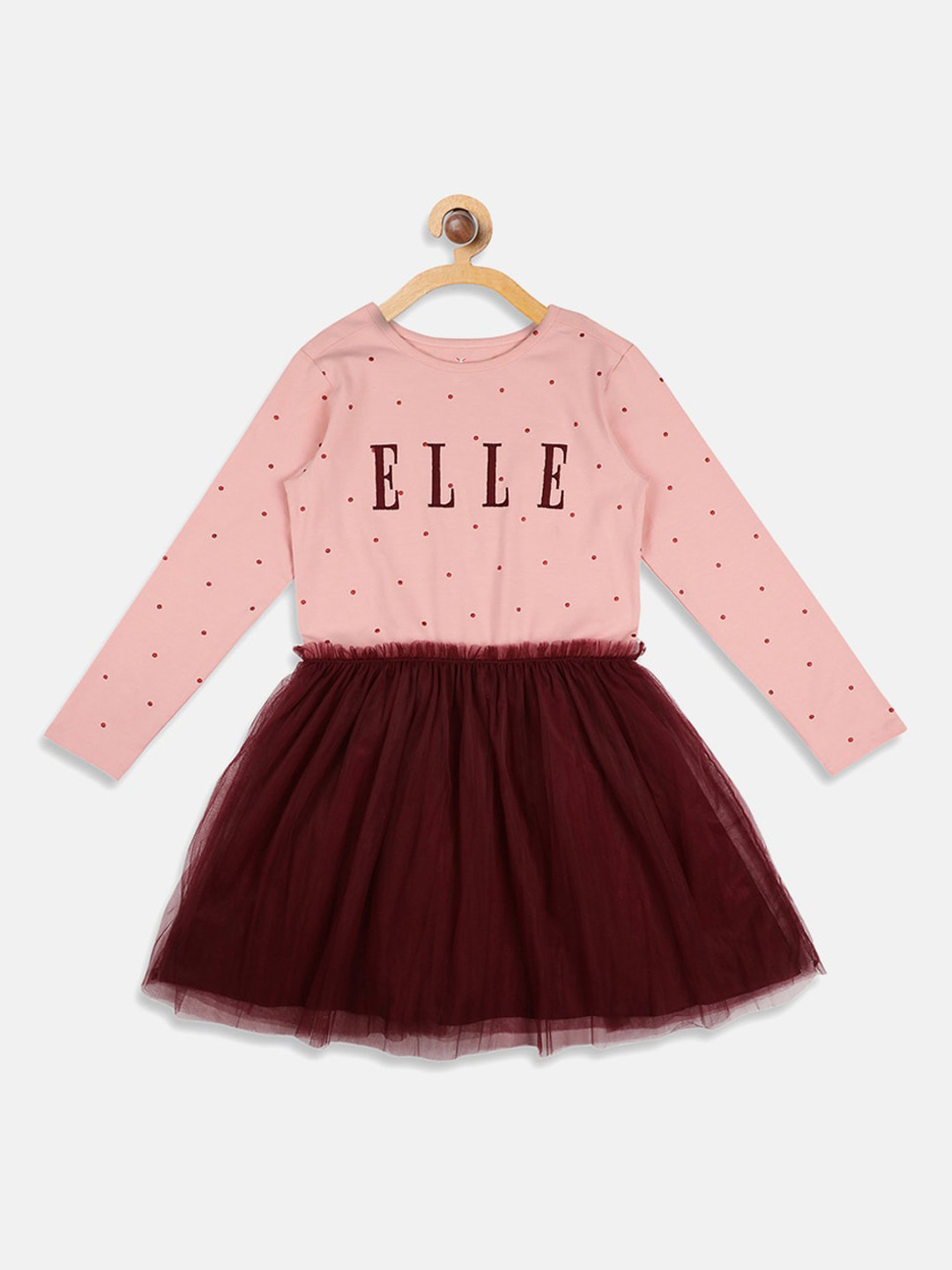 

ELLE Girls Pink & Brown Printed Cotton Fit and Flare Dress
