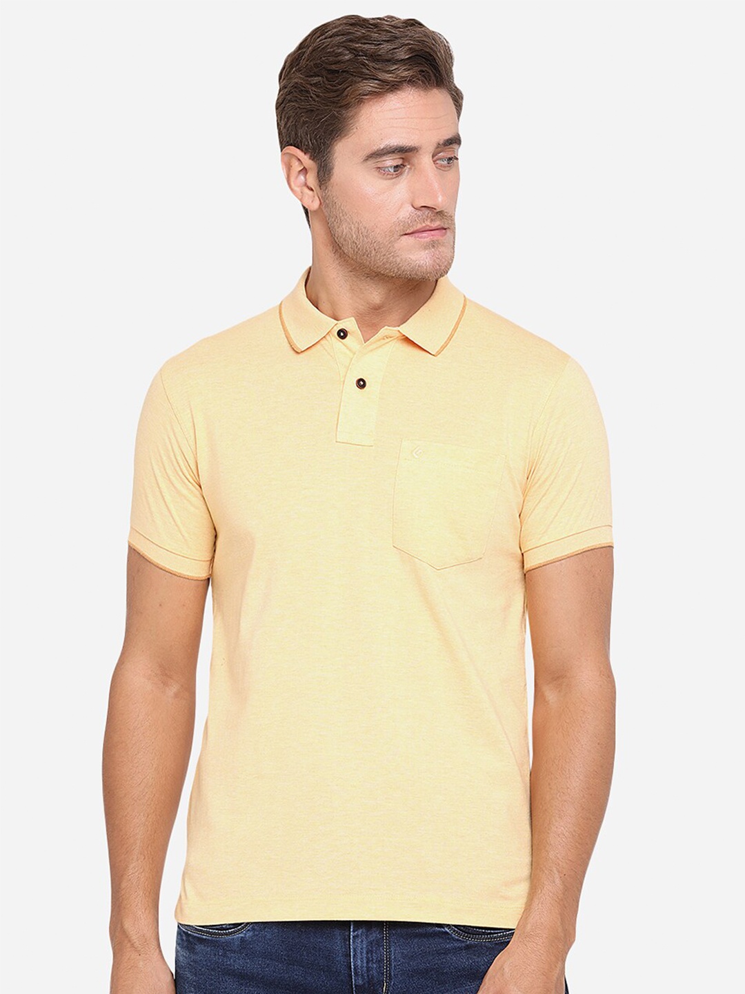 

Greenfibre Men Yellow Solid Polo Collar T-shirt