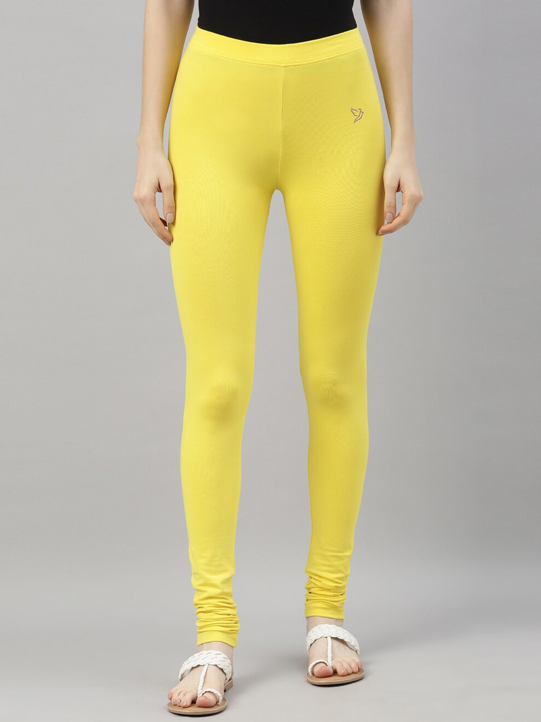 

TWIN BIRDS Women Yellow Solid Churidar-Length Leggings