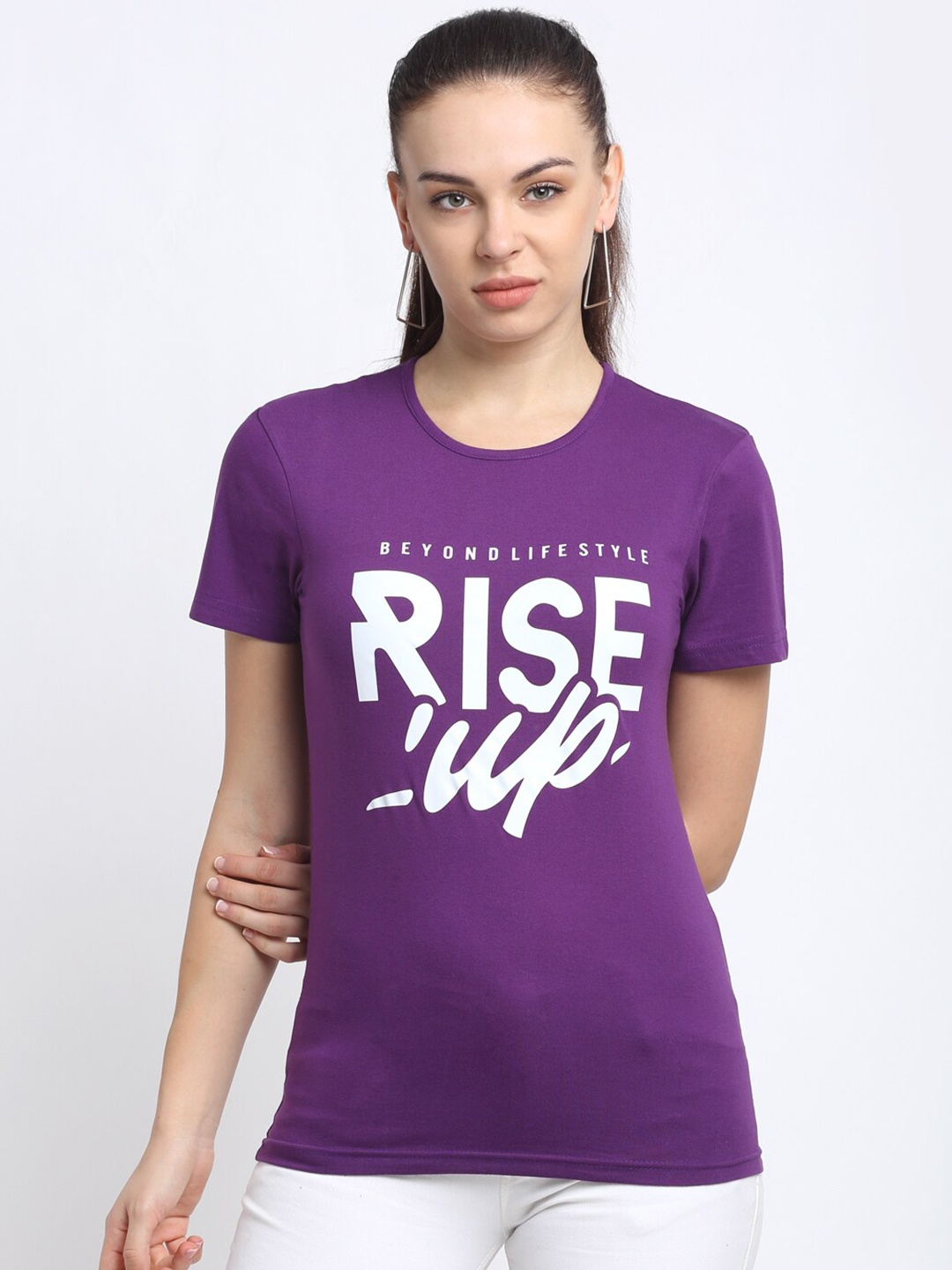 

VIMAL JONNEY Women Purple Printed Round Neck T-shirt