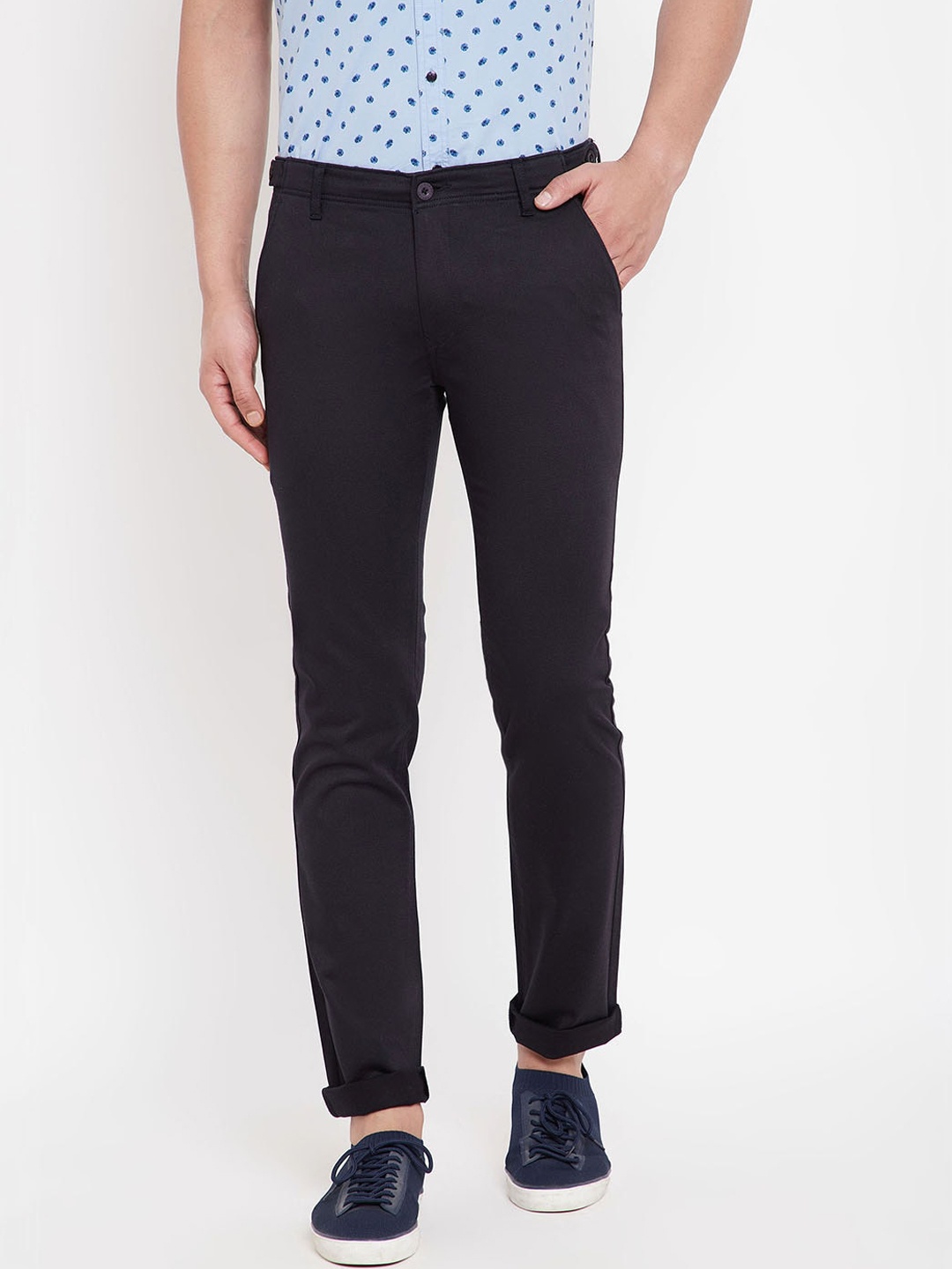 

Canary London Men Navy Blue Slim Fit Solid Regular Trousers