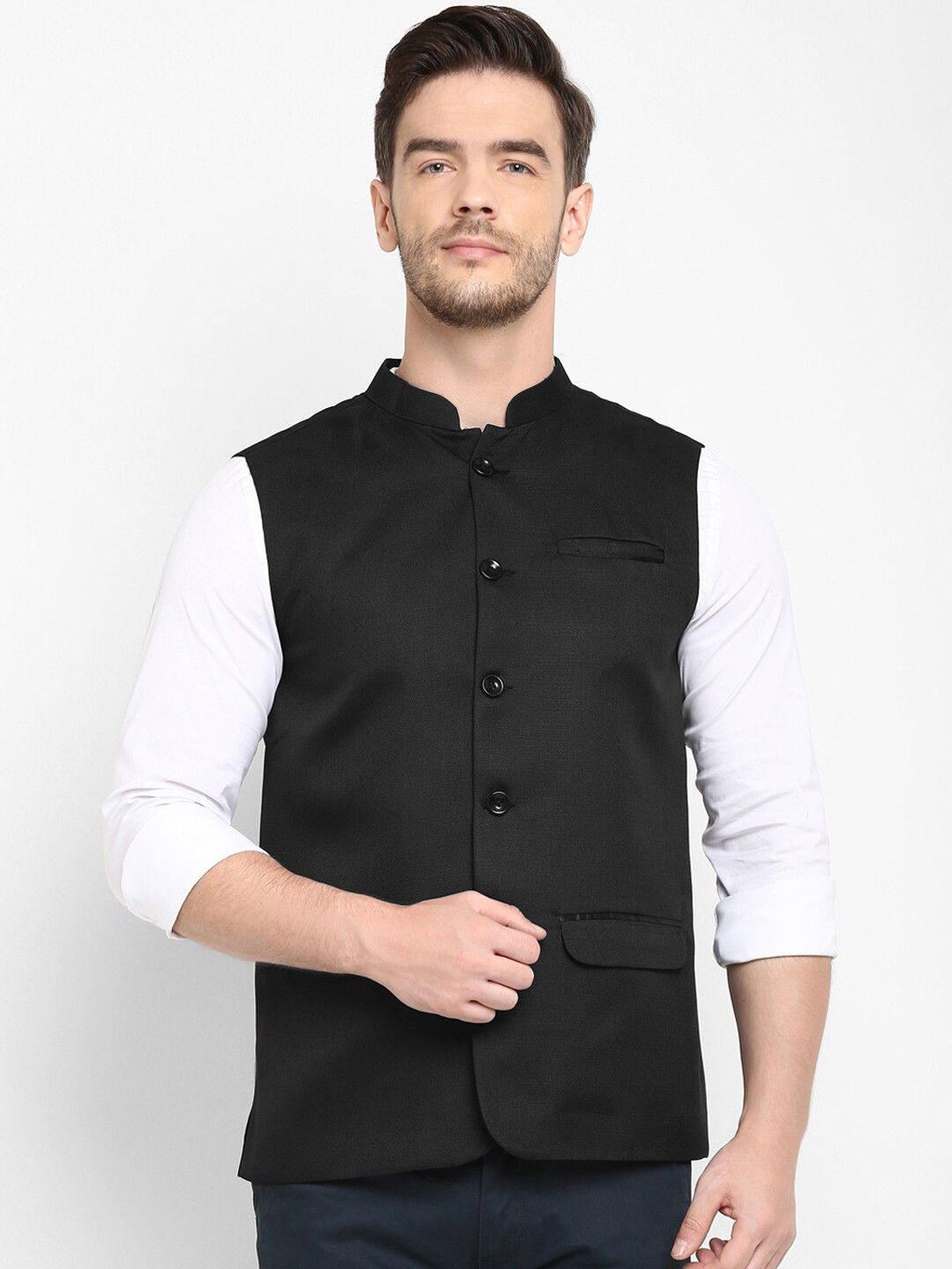 

Hangup Men Black Solid Nehru Jacket