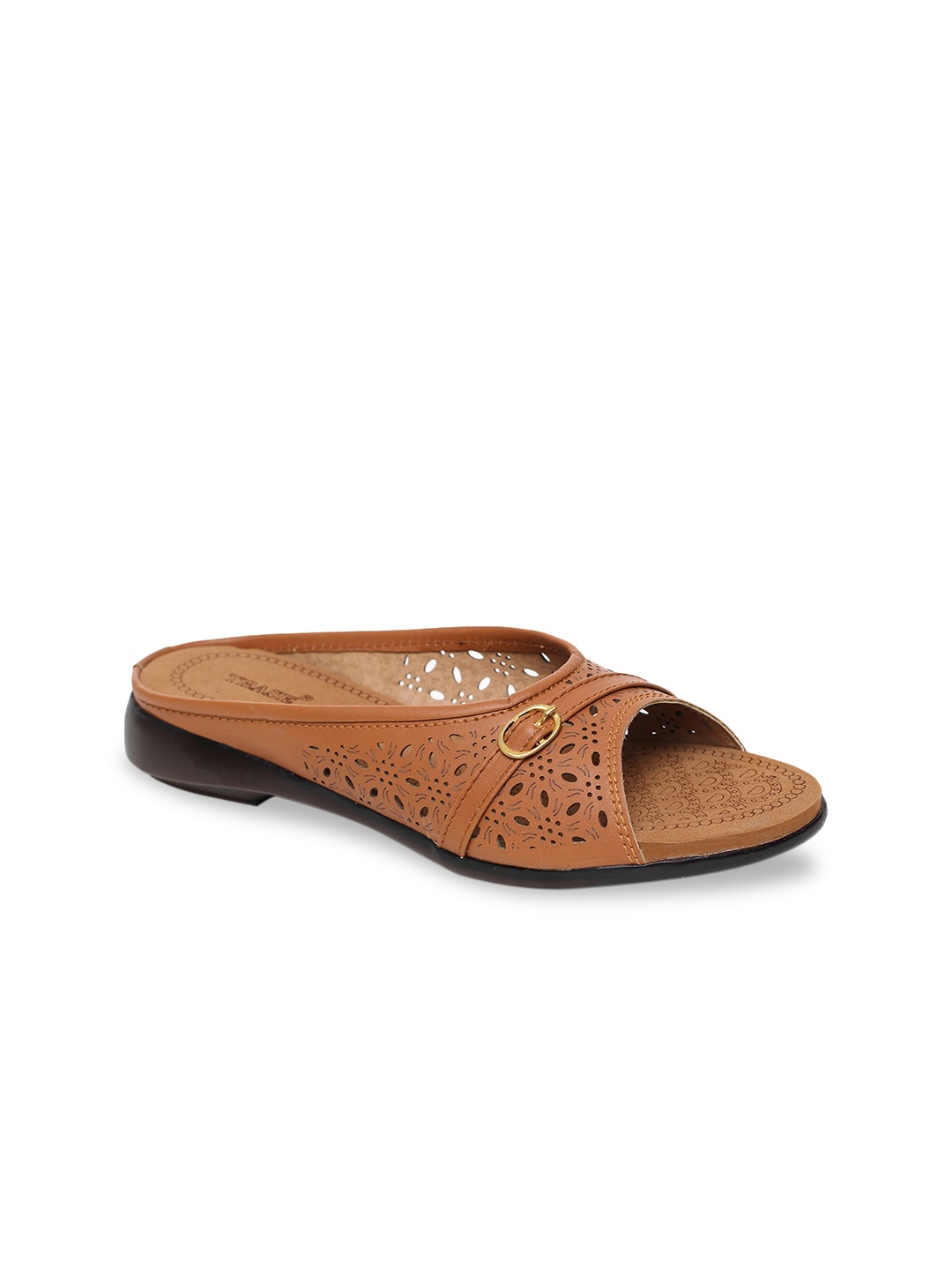 

TRASE Women Tan Embellished Open Toe Flats