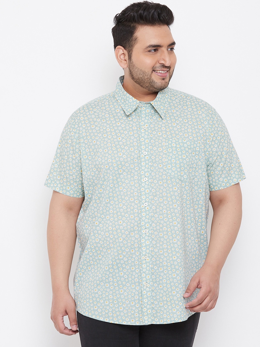 

bigbanana Men Sea Green & White Regular Fit Printed Casual Shirt