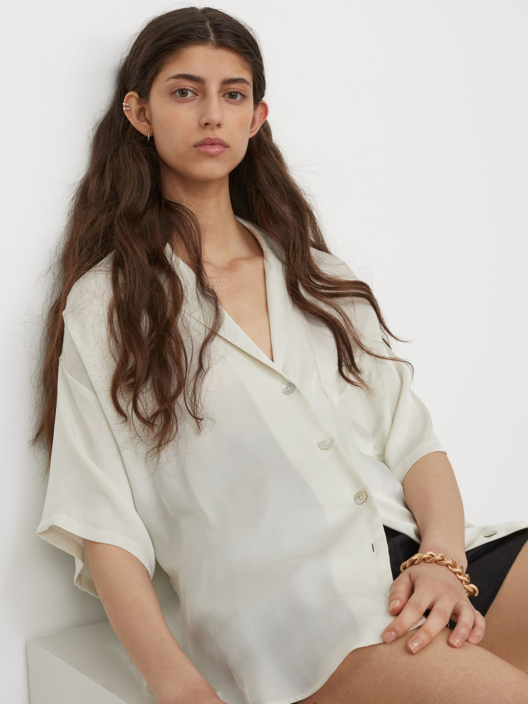 

H&M Women Off White Solid Resort Shirt